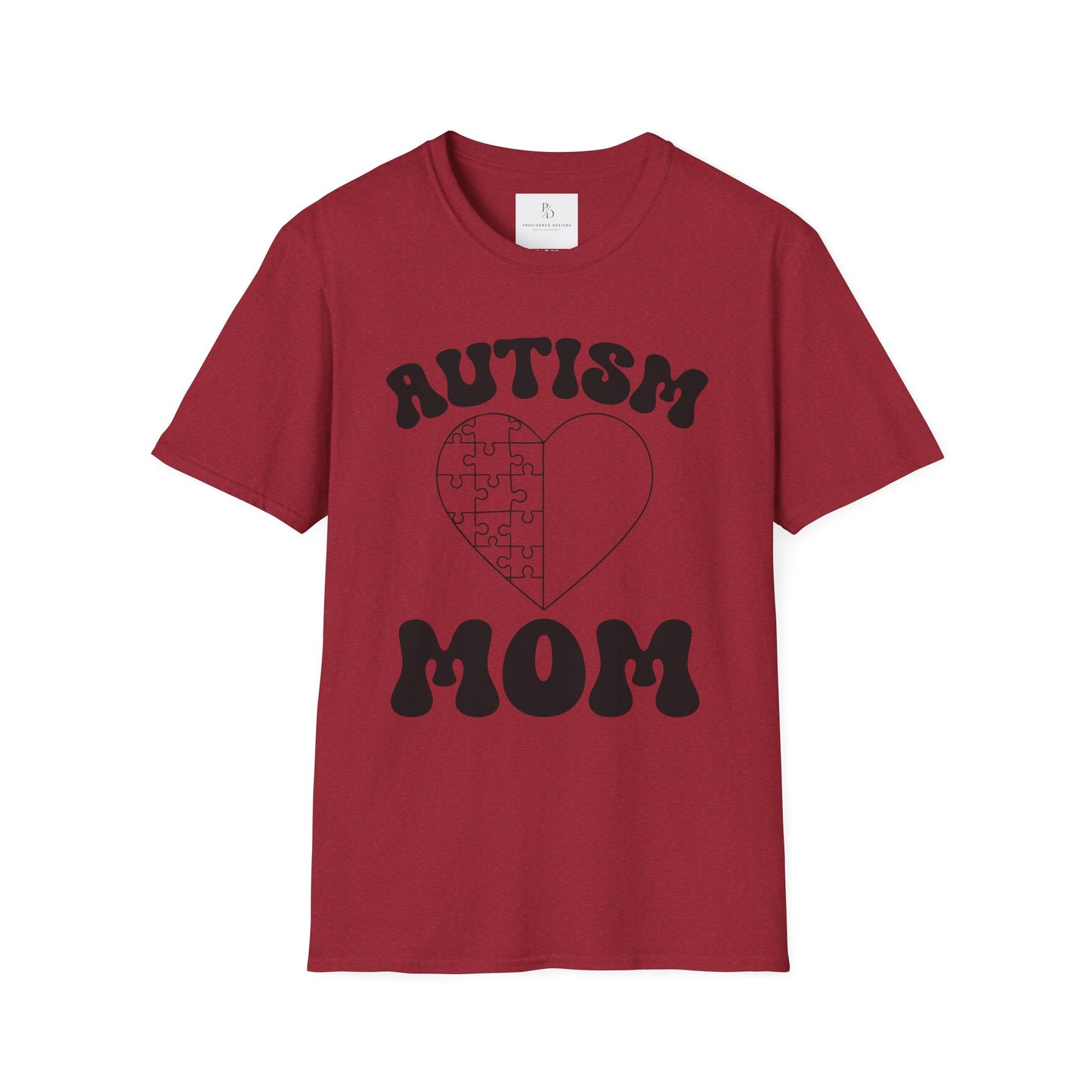 Autism Mom Unisex Softstyle T-Shirt - Heart Puzzle Design