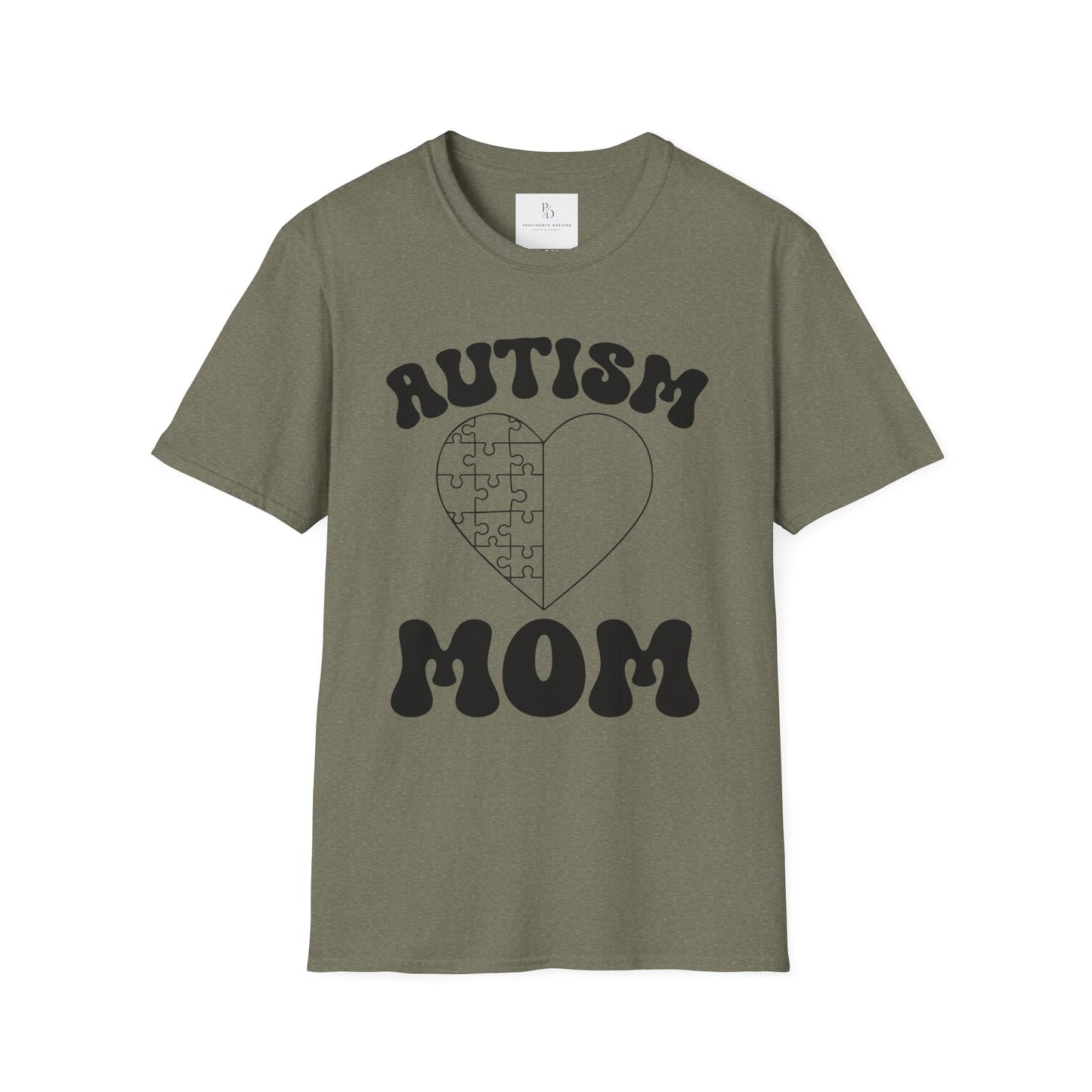 Autism Mom Unisex Softstyle T-Shirt - Heart Puzzle Design