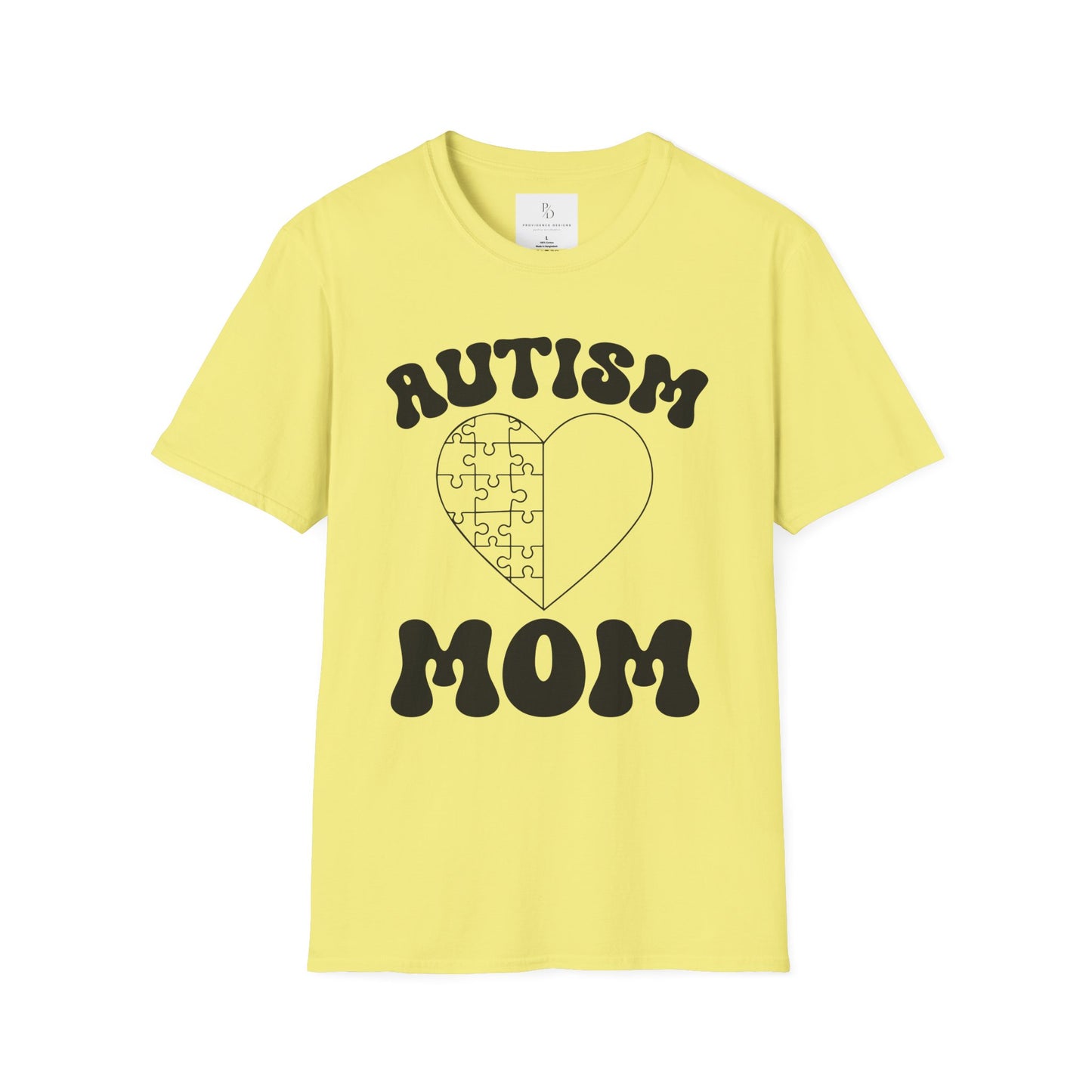 Autism Mom Unisex Softstyle T-Shirt - Heart Puzzle Design