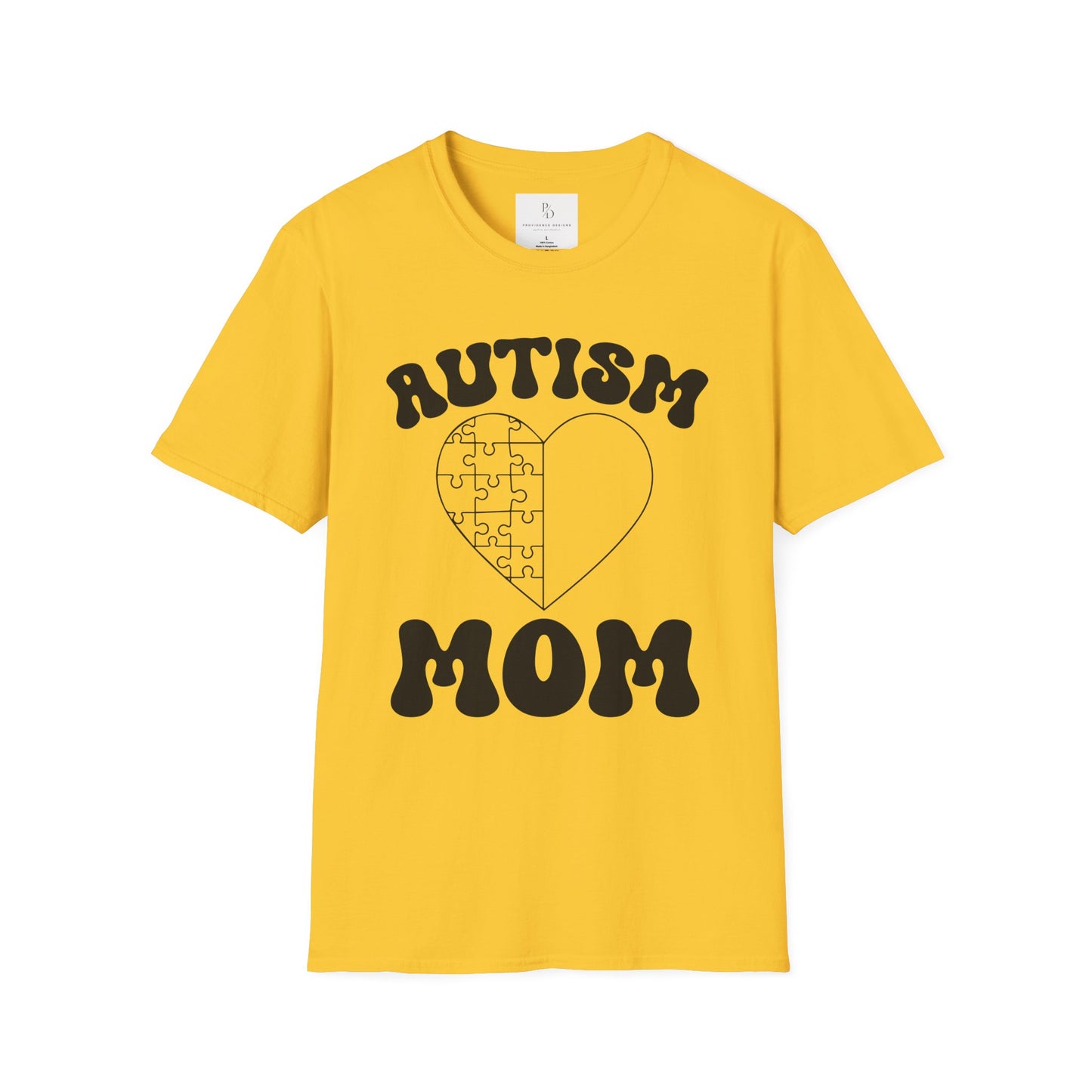 Autism Mom Unisex Softstyle T-Shirt - Heart Puzzle Design