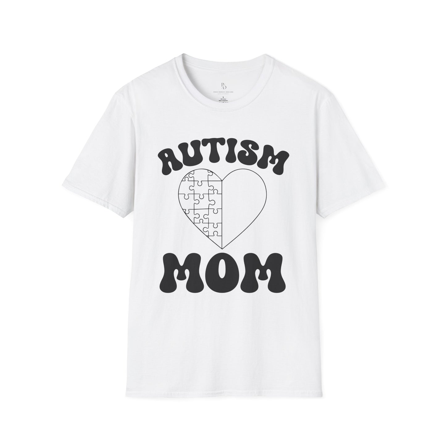 Autism Mom Unisex Softstyle T-Shirt - Heart Puzzle Design