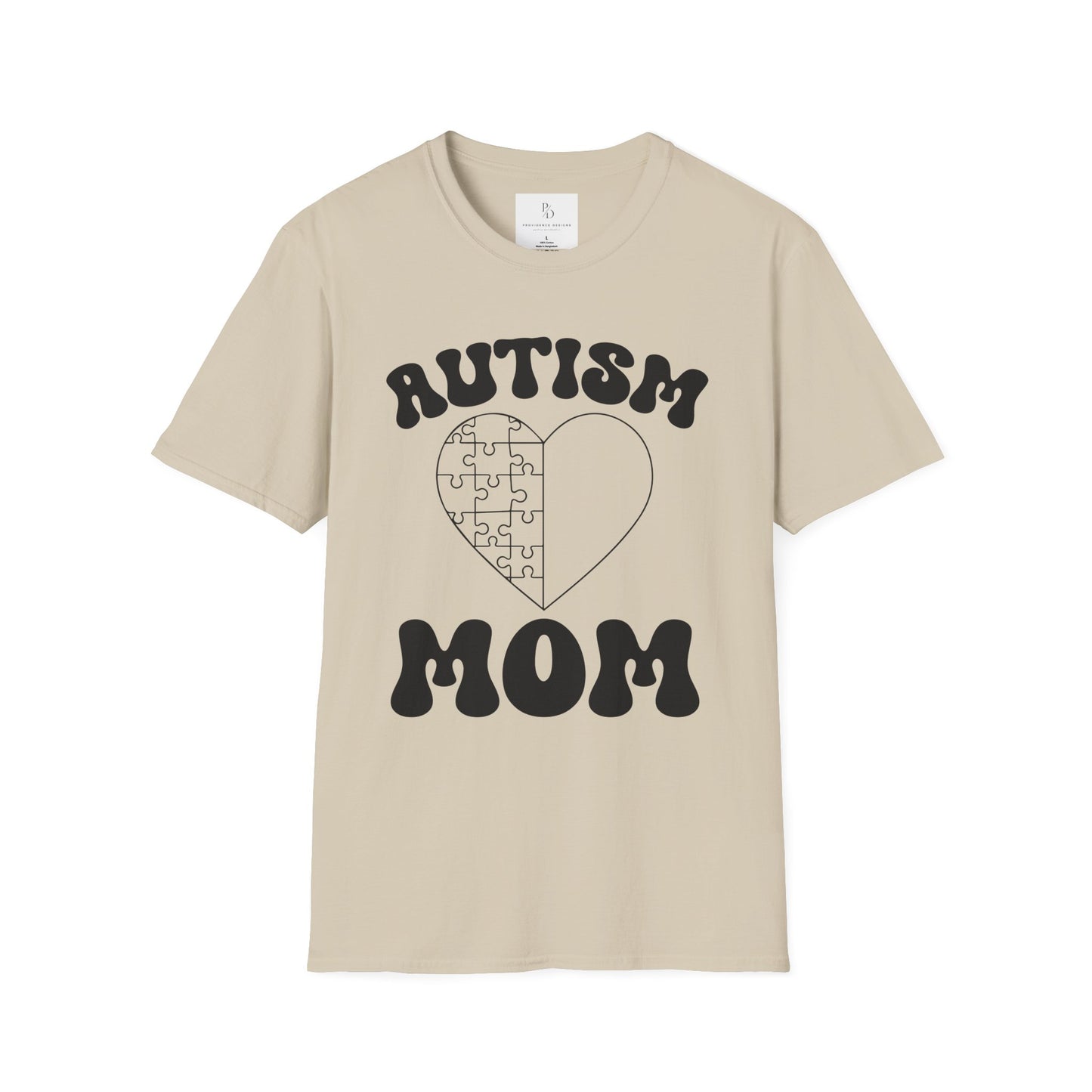 Autism Mom Unisex Softstyle T-Shirt - Heart Puzzle Design