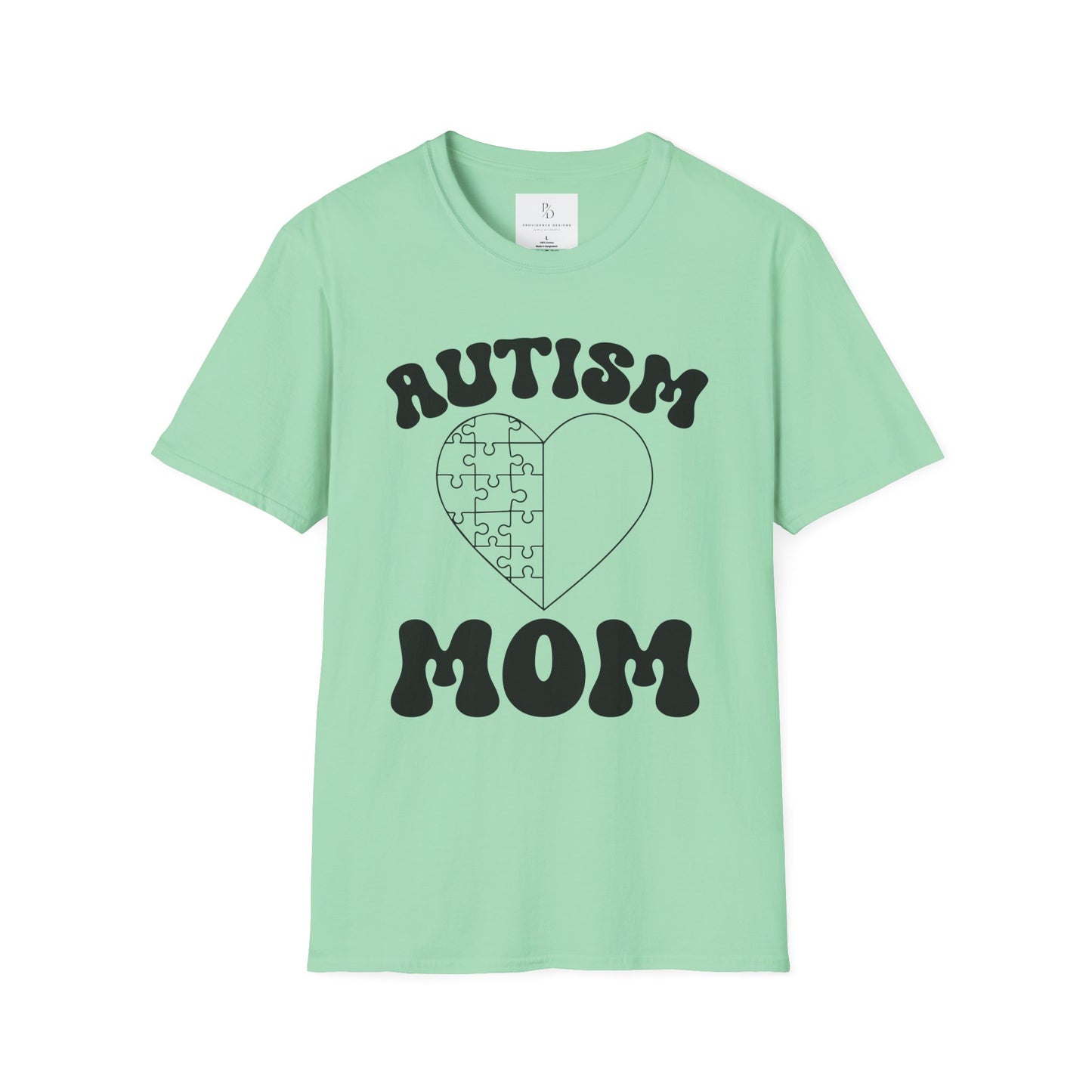 Autism Mom Unisex Softstyle T-Shirt - Heart Puzzle Design