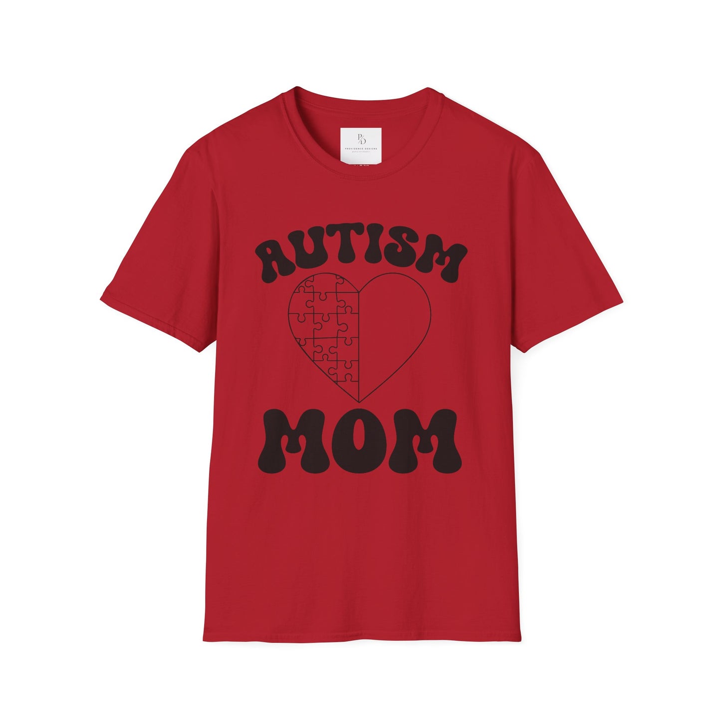 Autism Mom Unisex Softstyle T-Shirt - Heart Puzzle Design