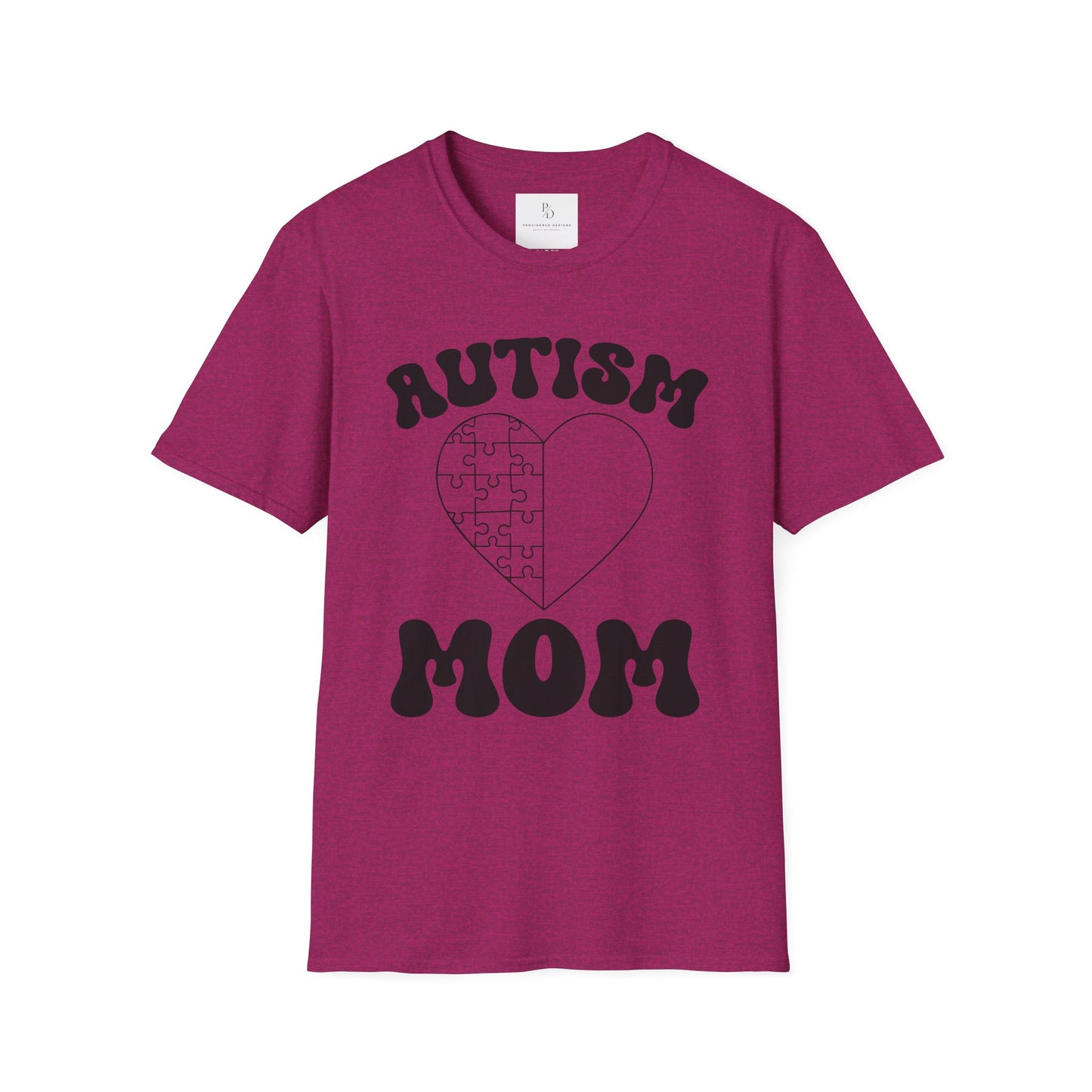 Autism Mom Unisex Softstyle T-Shirt - Heart Puzzle Design