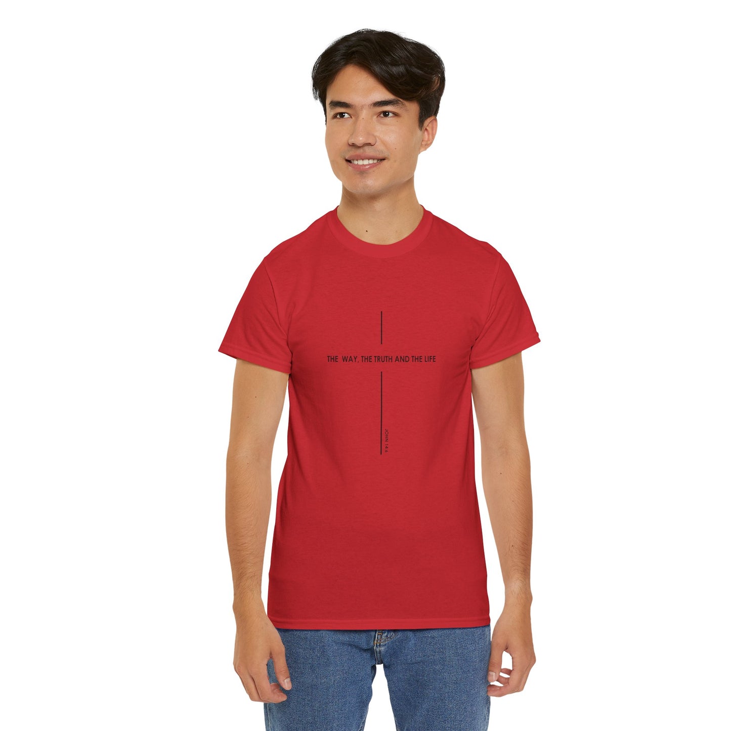T‑Shirt — Minimal Cross Line Tee with 'The Way The Truth And The Life' Text
