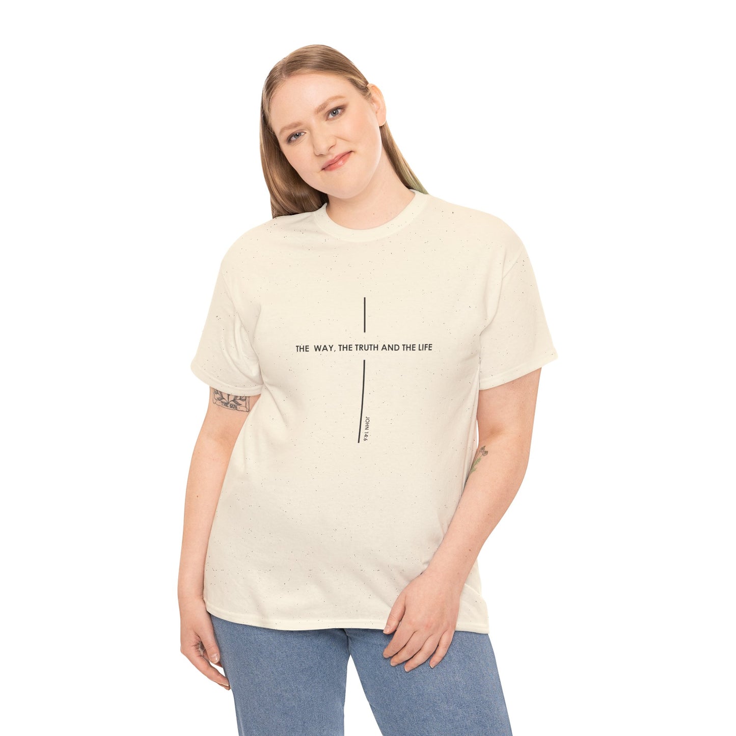 T‑Shirt — Minimal Cross Line Tee with 'The Way The Truth And The Life' Text
