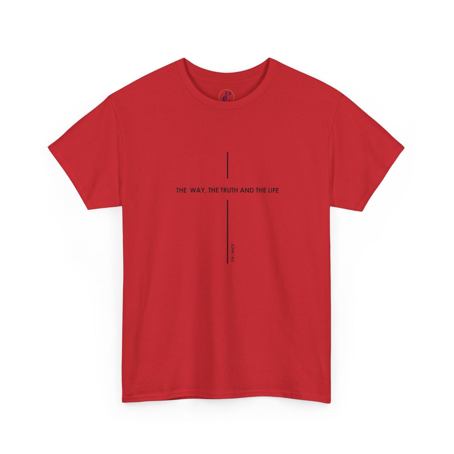 T‑Shirt — Minimal Cross Line Tee with 'The Way The Truth And The Life' Text