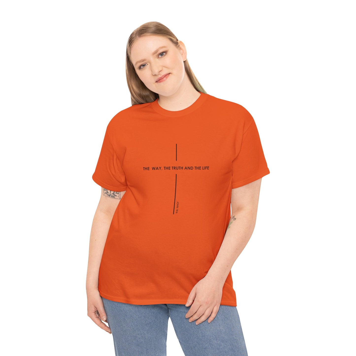 T‑Shirt — Minimal Cross Line Tee with 'The Way The Truth And The Life' Text