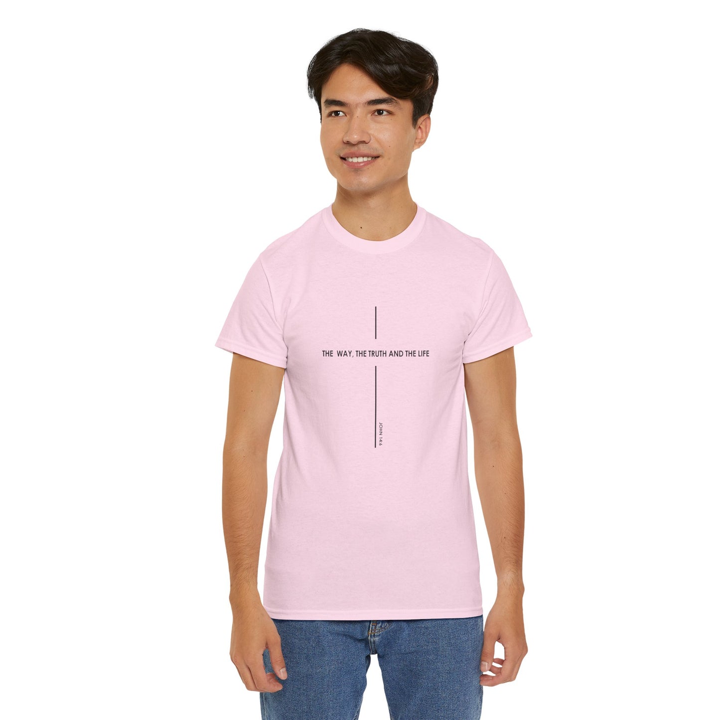 T‑Shirt — Minimal Cross Line Tee with 'The Way The Truth And The Life' Text