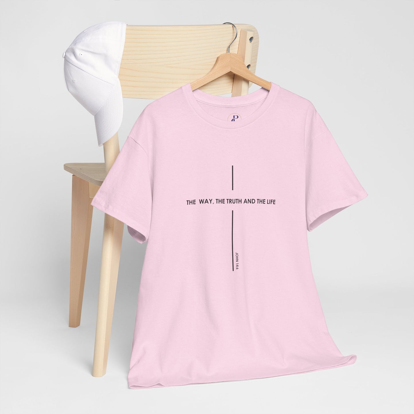 T‑Shirt — Minimal Cross Line Tee with 'The Way The Truth And The Life' Text