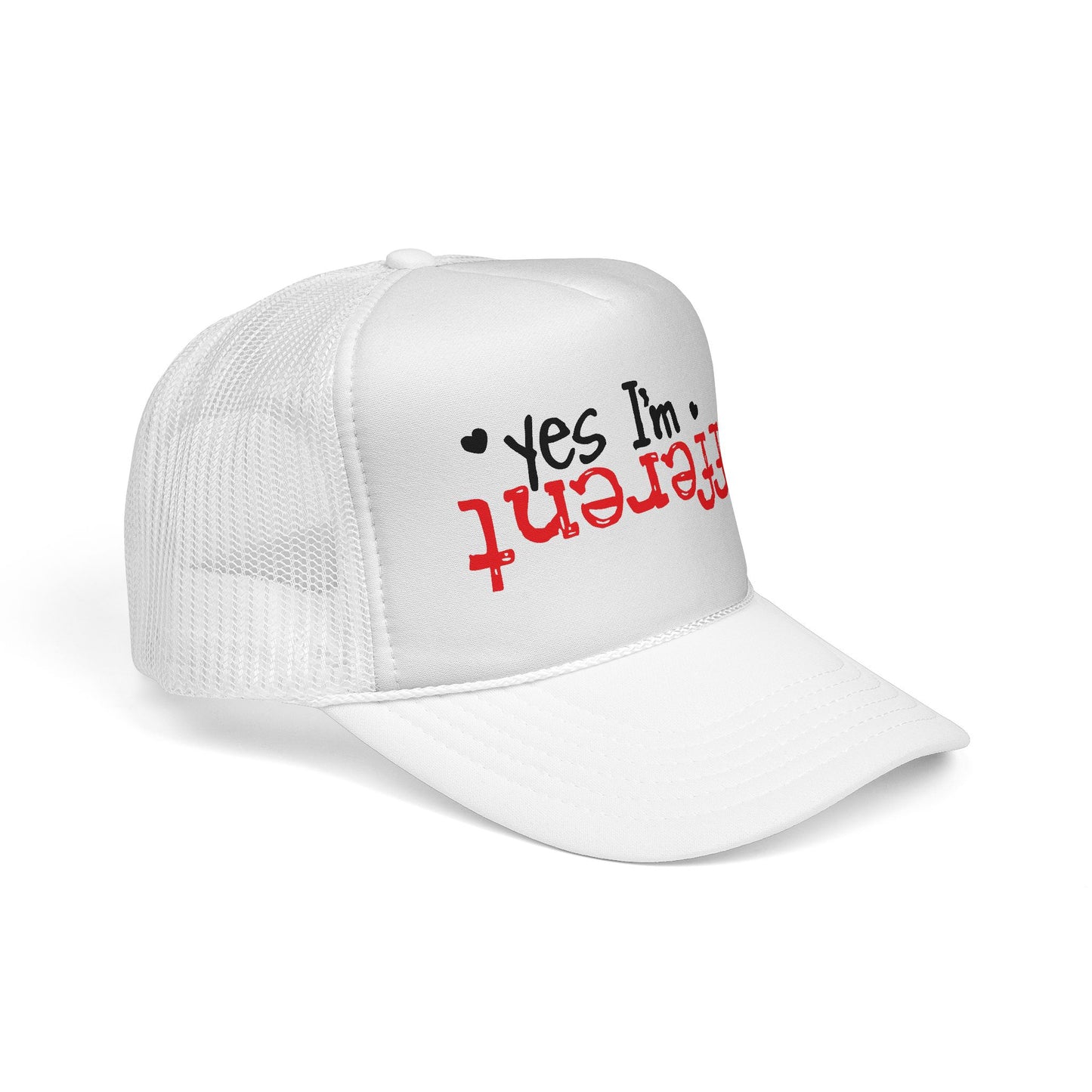 Trucker Hat — “Yes I’m Different” Upturned Text Mesh Cap