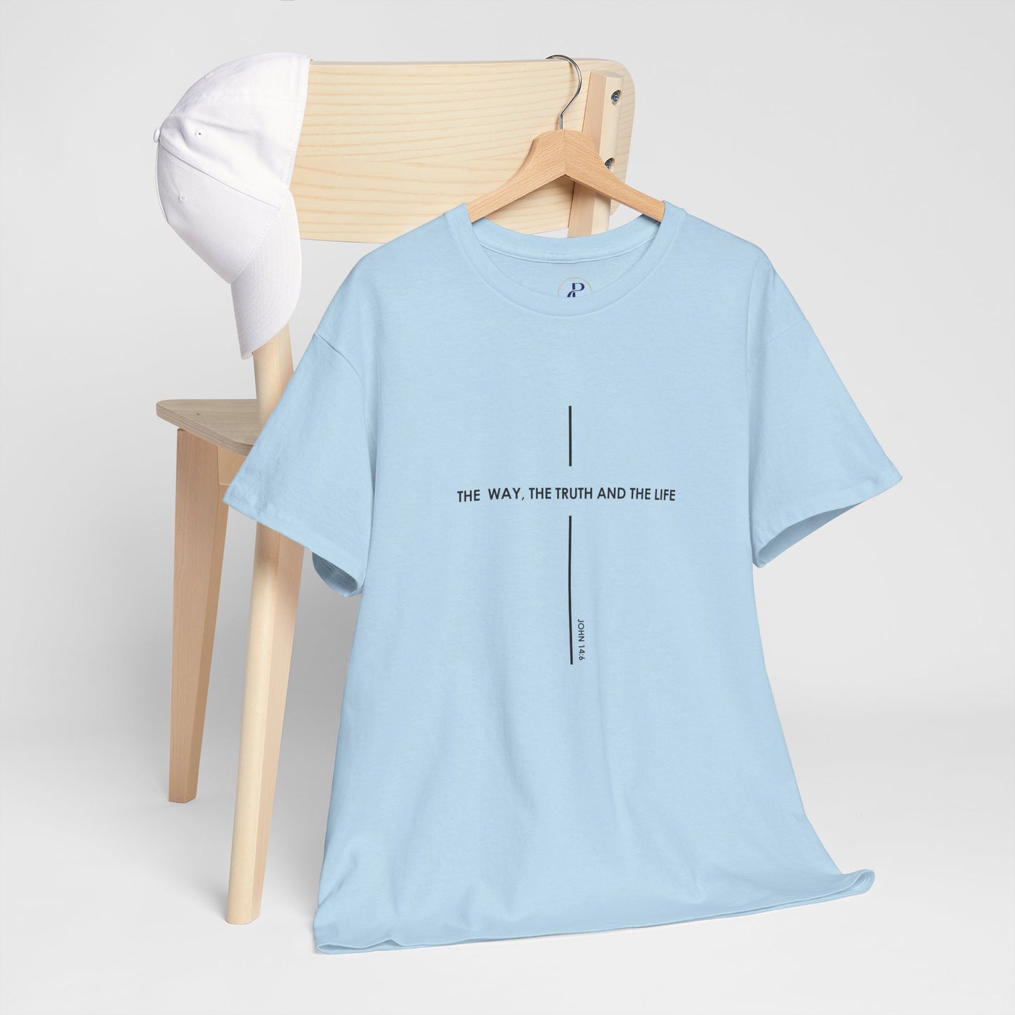 T‑Shirt — Minimal Cross Line Tee with 'The Way The Truth And The Life' Text