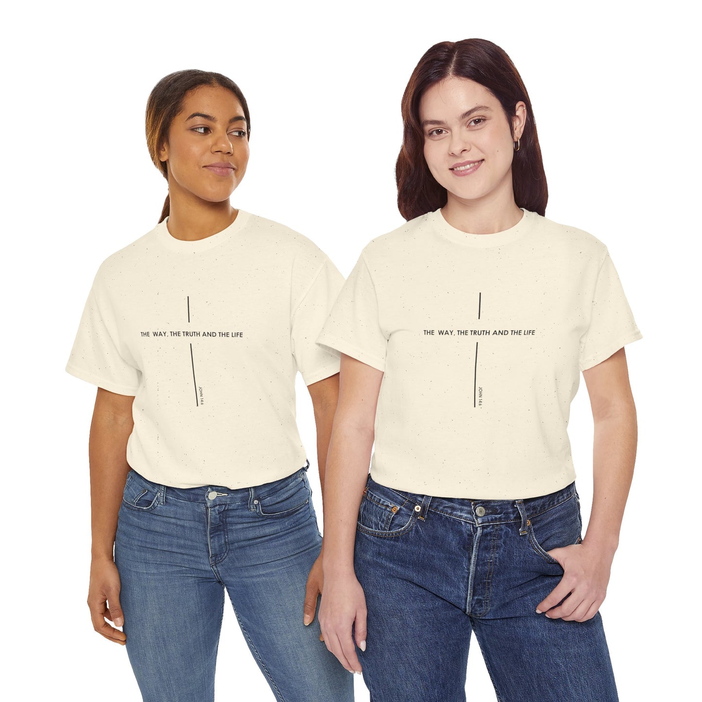 T‑Shirt — Minimal Cross Line Tee with 'The Way The Truth And The Life' Text