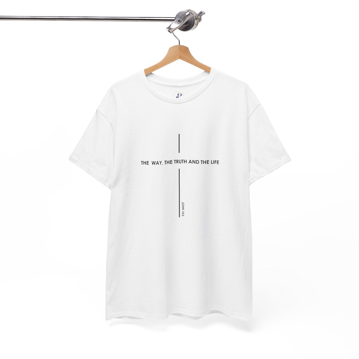 T‑Shirt — Minimal Cross Line Tee with 'The Way The Truth And The Life' Text