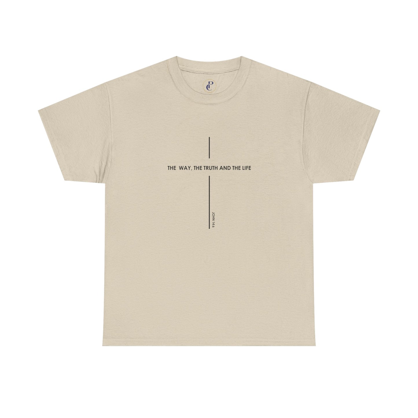 T‑Shirt — Minimal Cross Line Tee with 'The Way The Truth And The Life' Text