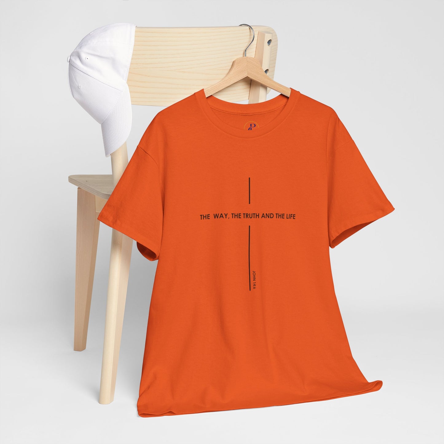 T‑Shirt — Minimal Cross Line Tee with 'The Way The Truth And The Life' Text