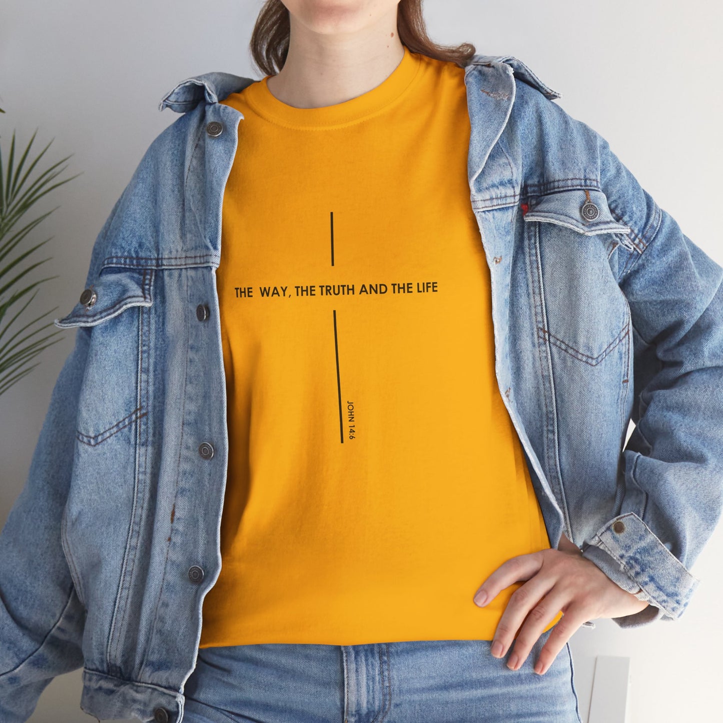 T‑Shirt — Minimal Cross Line Tee with 'The Way The Truth And The Life' Text