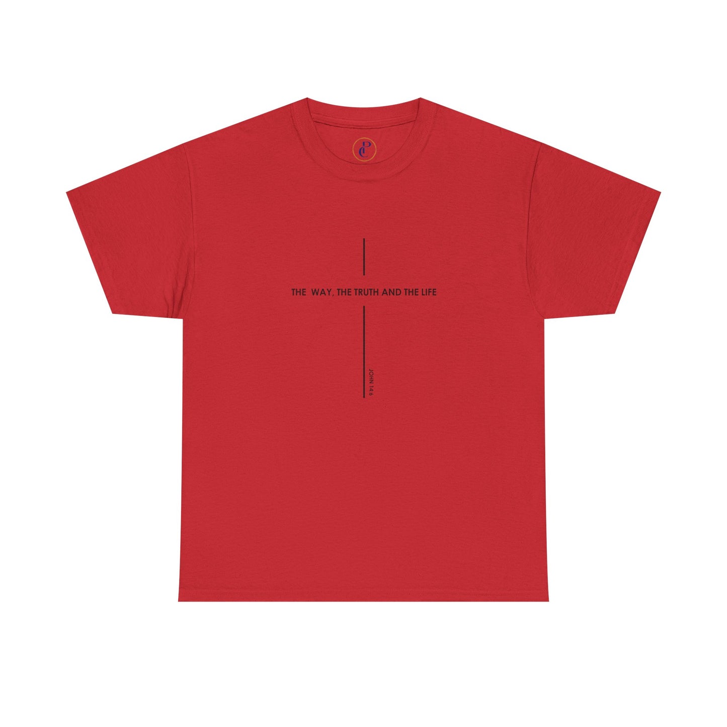 T‑Shirt — Minimal Cross Line Tee with 'The Way The Truth And The Life' Text