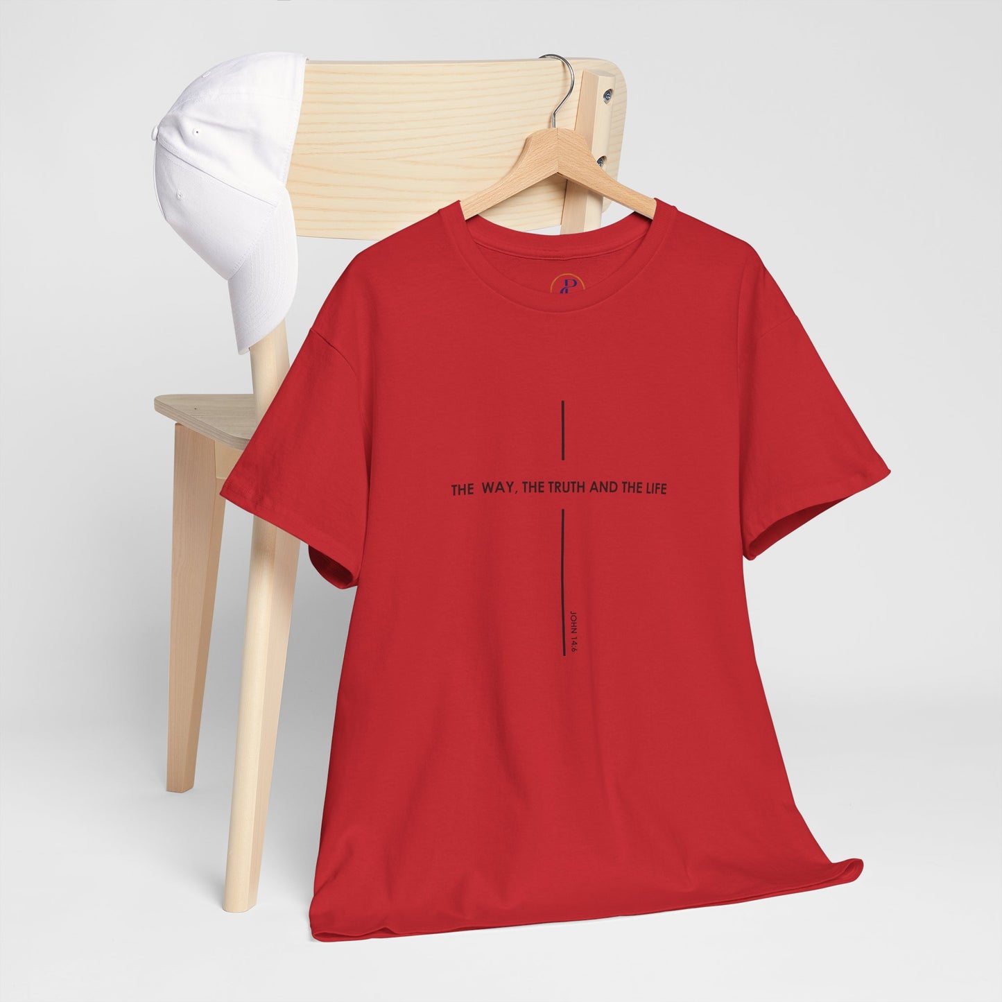 T‑Shirt — Minimal Cross Line Tee with 'The Way The Truth And The Life' Text
