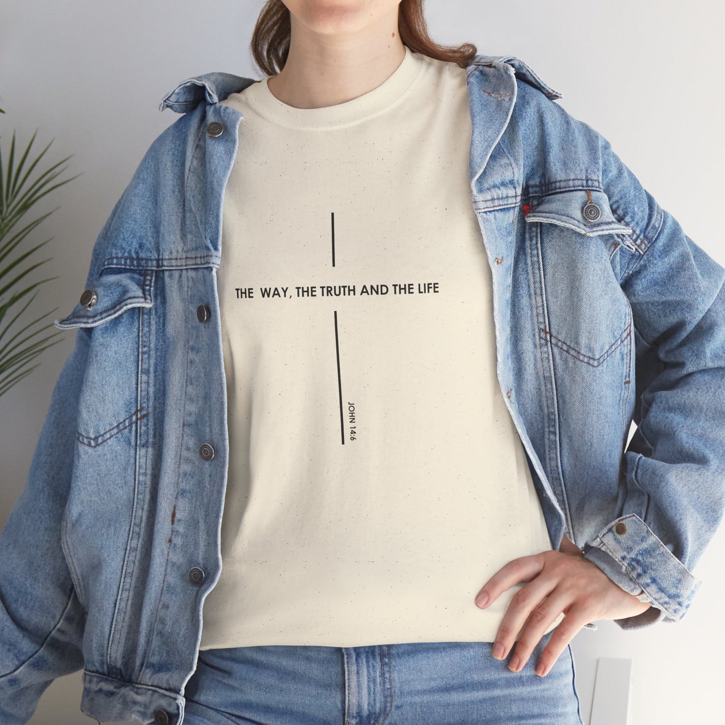 T‑Shirt — Minimal Cross Line Tee with 'The Way The Truth And The Life' Text