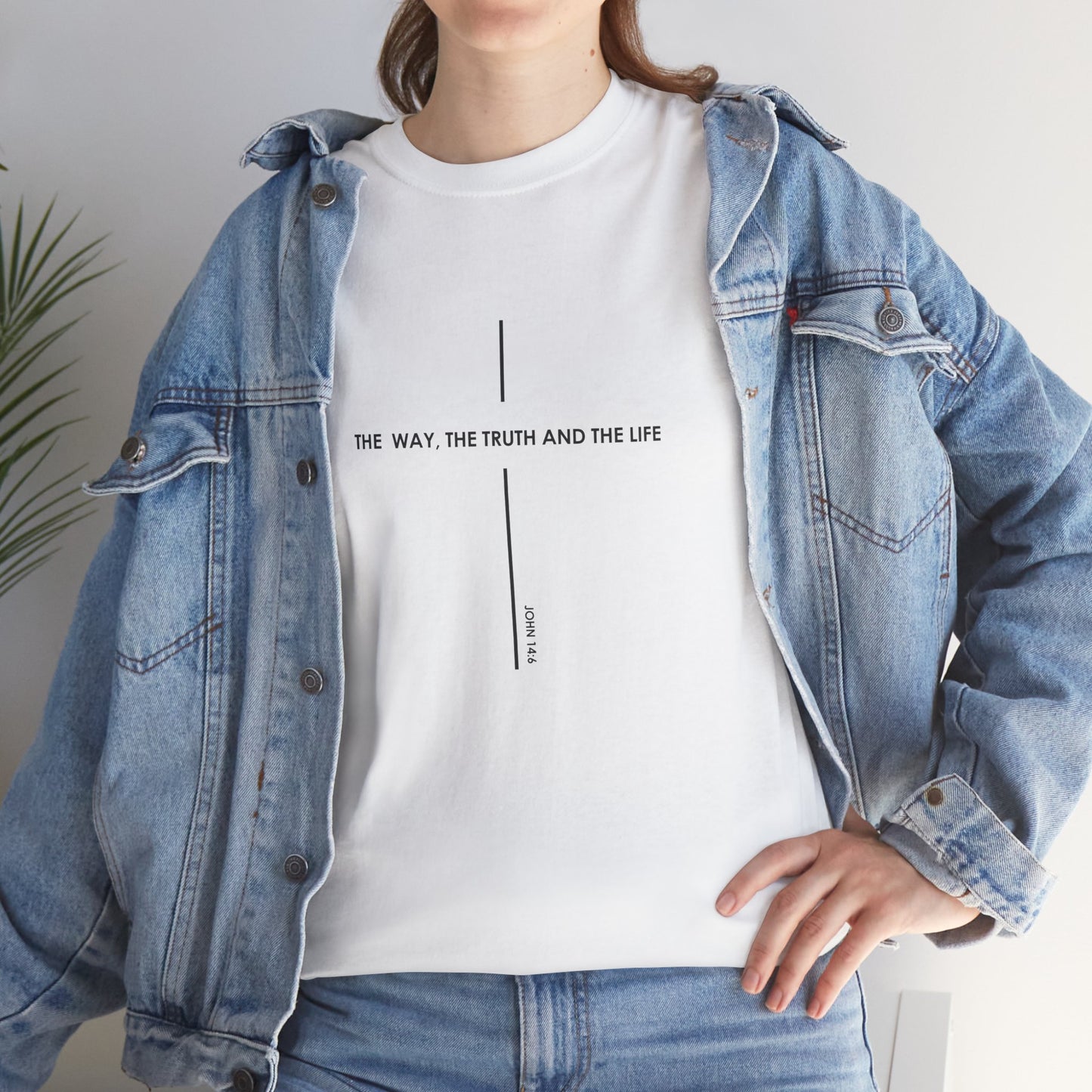 T‑Shirt — Minimal Cross Line Tee with 'The Way The Truth And The Life' Text