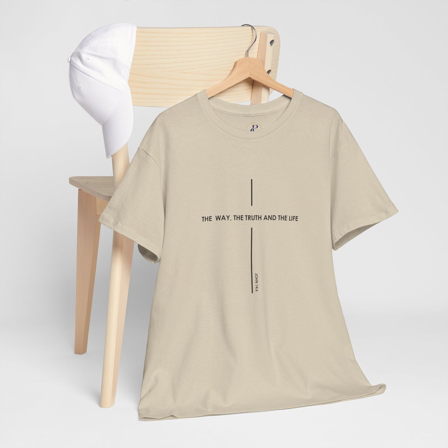 T‑Shirt — Minimal Cross Line Tee with 'The Way The Truth And The Life' Text