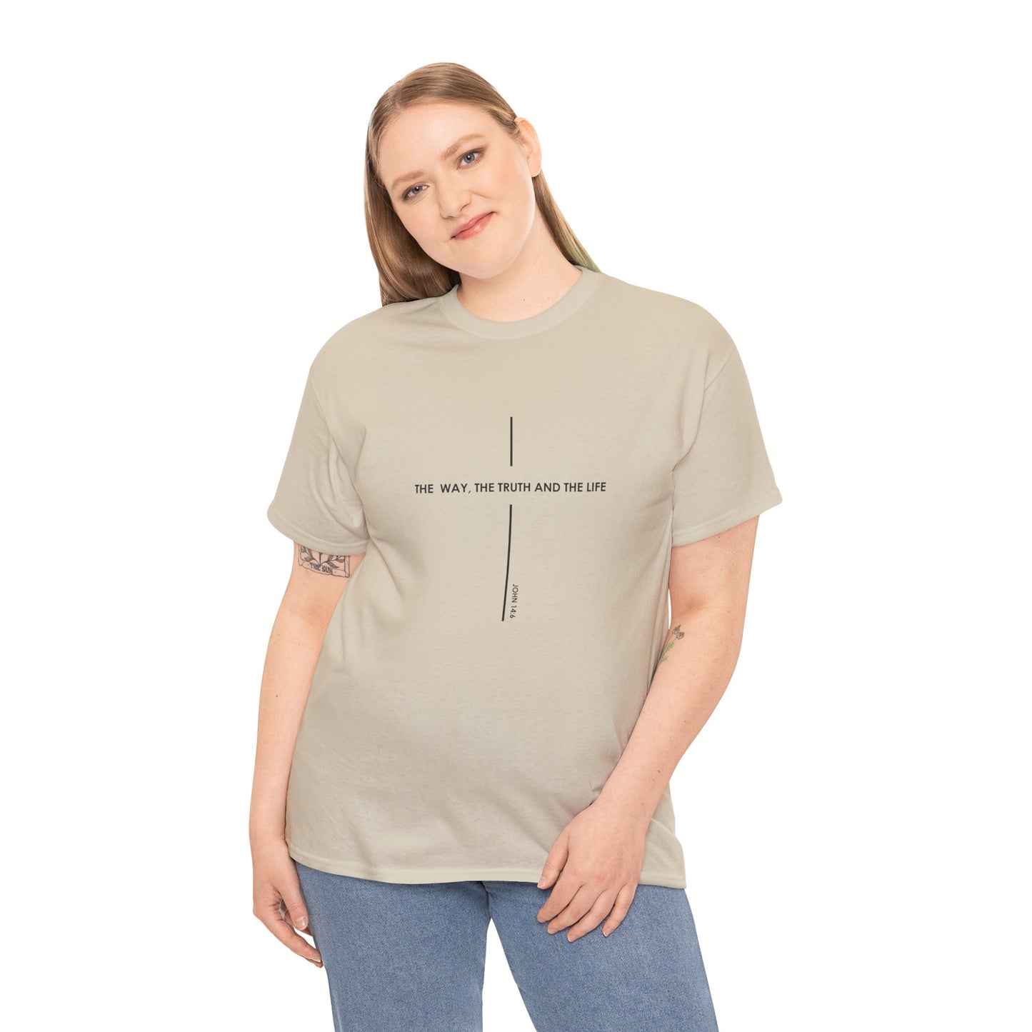 T‑Shirt — Minimal Cross Line Tee with 'The Way The Truth And The Life' Text