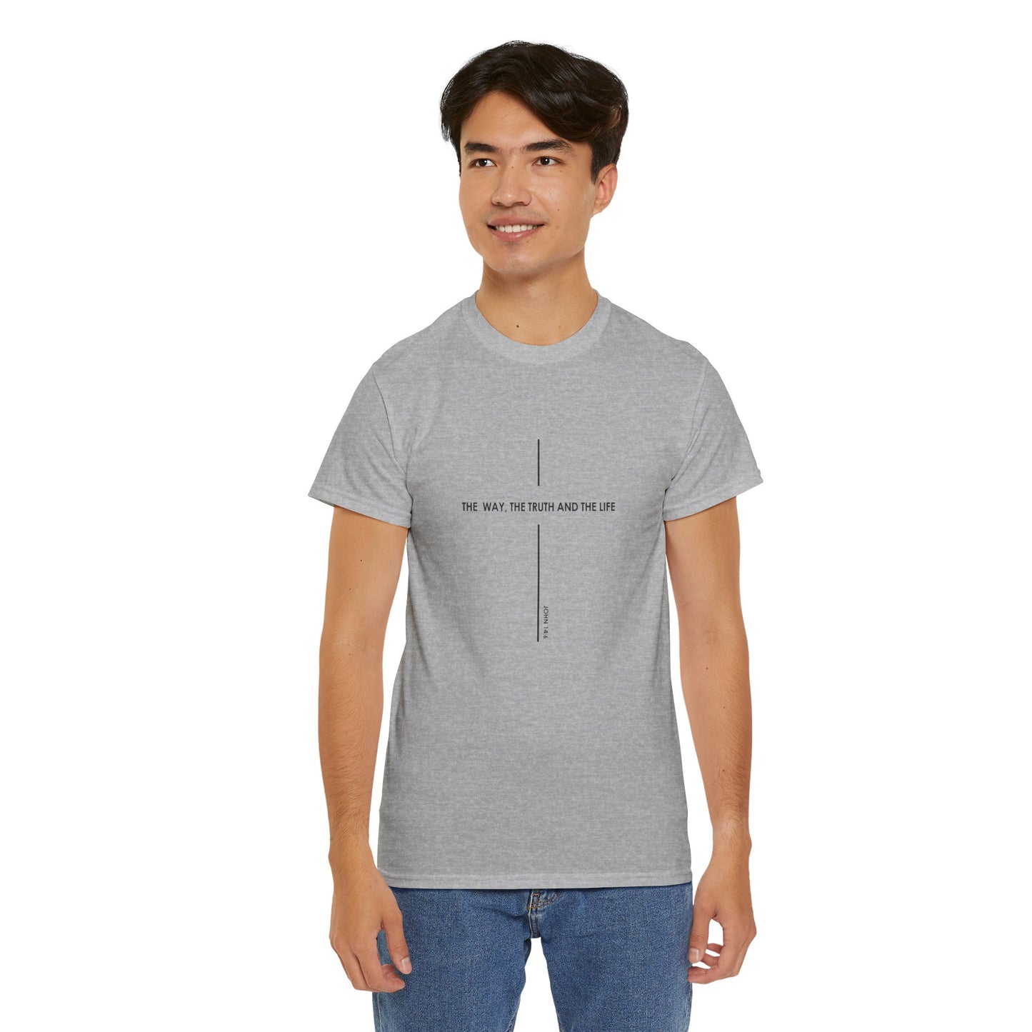 T‑Shirt — Minimal Cross Line Tee with 'The Way The Truth And The Life' Text