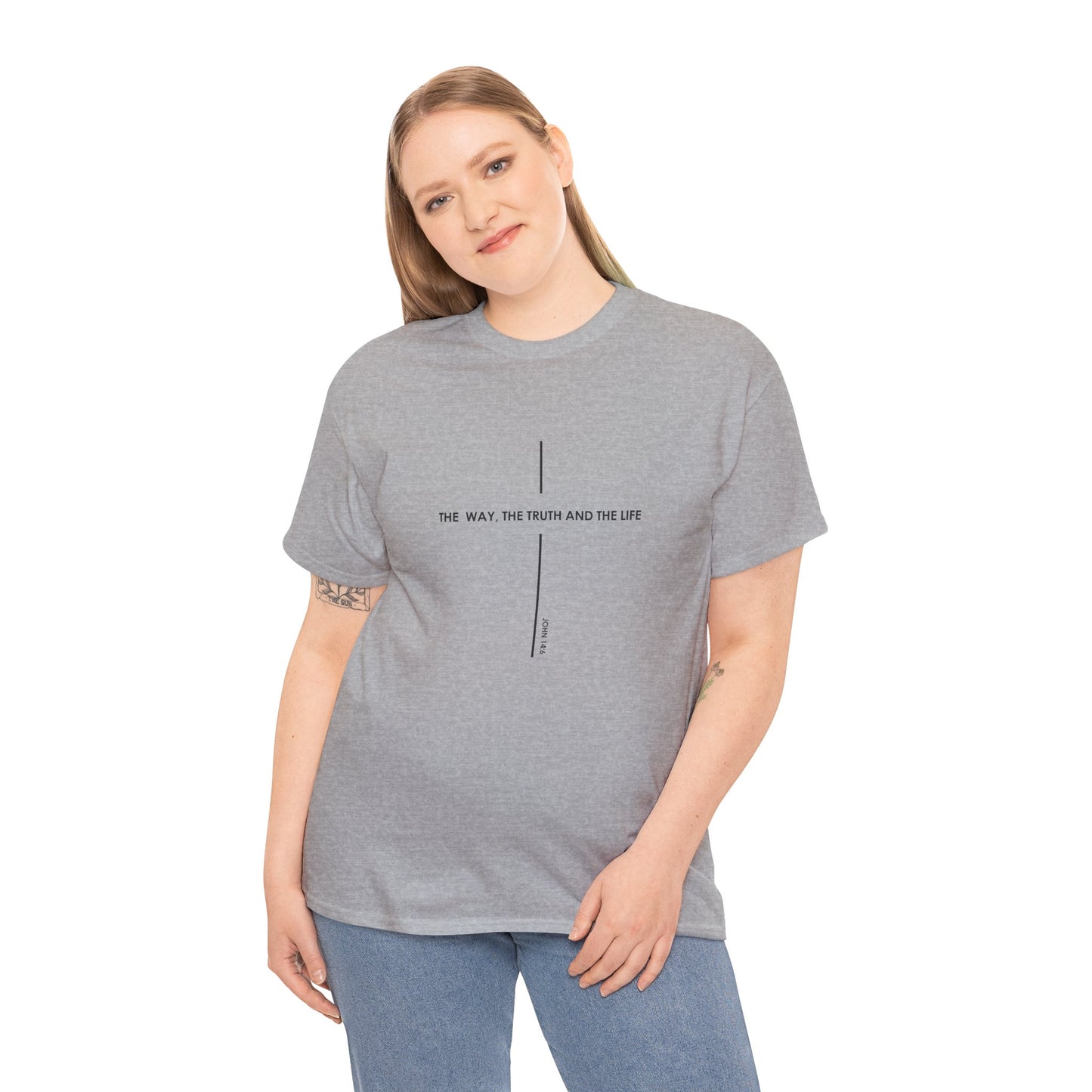 T‑Shirt — Minimal Cross Line Tee with 'The Way The Truth And The Life' Text