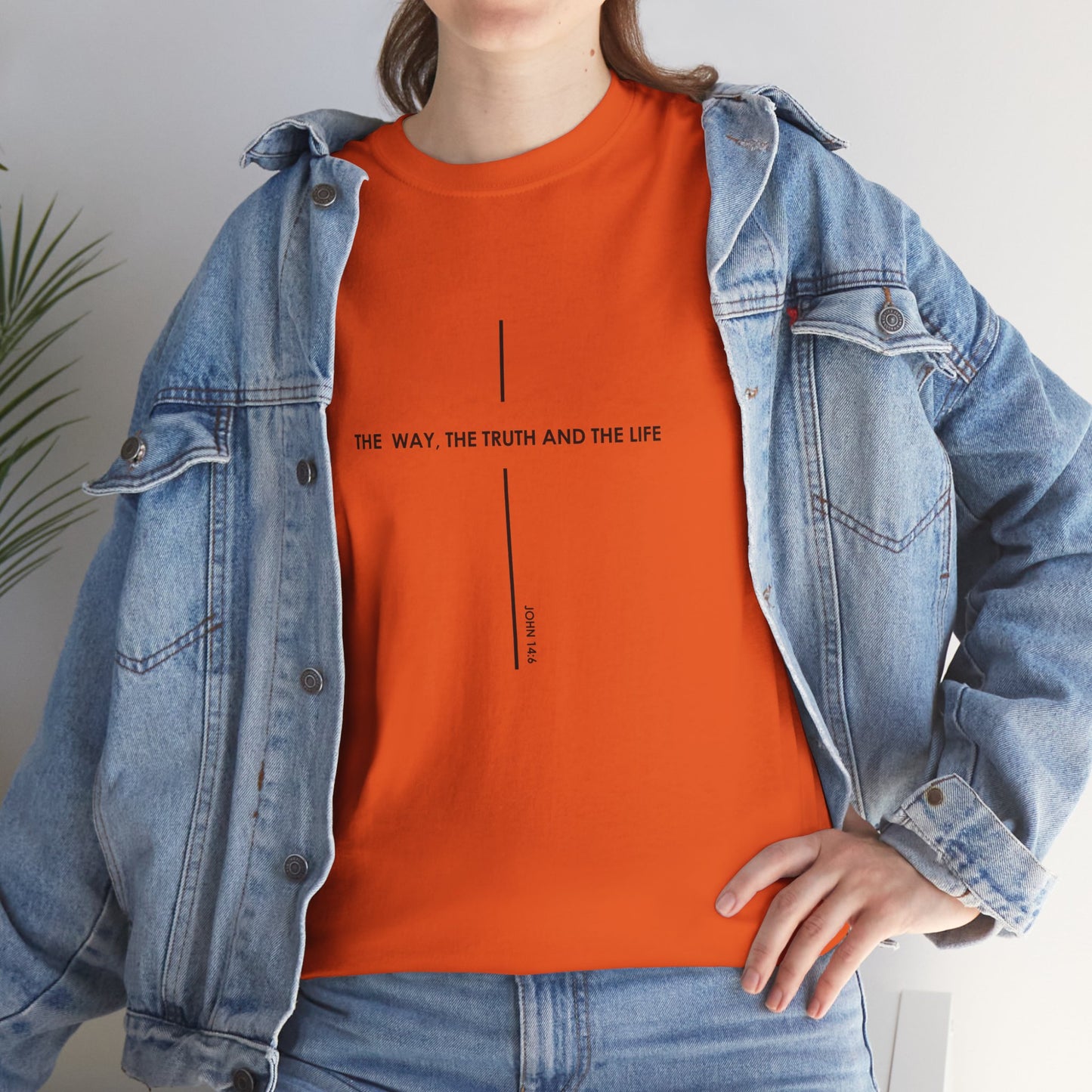 T‑Shirt — Minimal Cross Line Tee with 'The Way The Truth And The Life' Text
