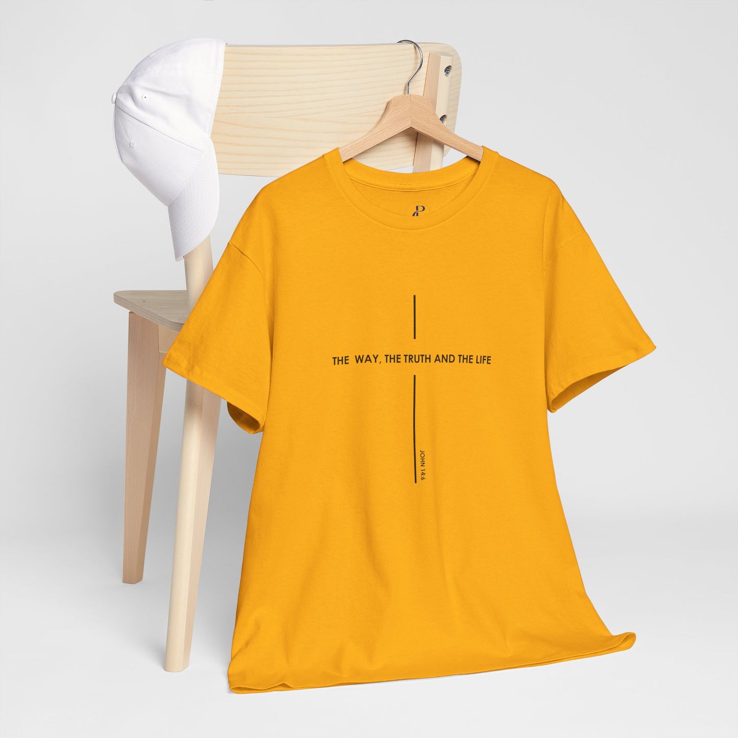 T‑Shirt — Minimal Cross Line Tee with 'The Way The Truth And The Life' Text