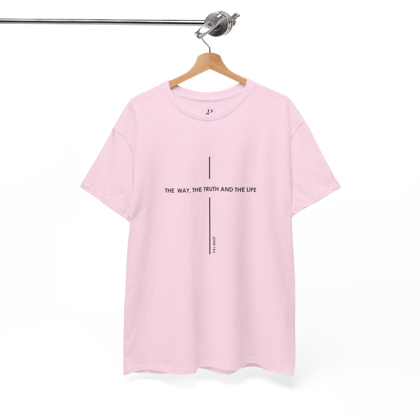 T‑Shirt — Minimal Cross Line Tee with 'The Way The Truth And The Life' Text