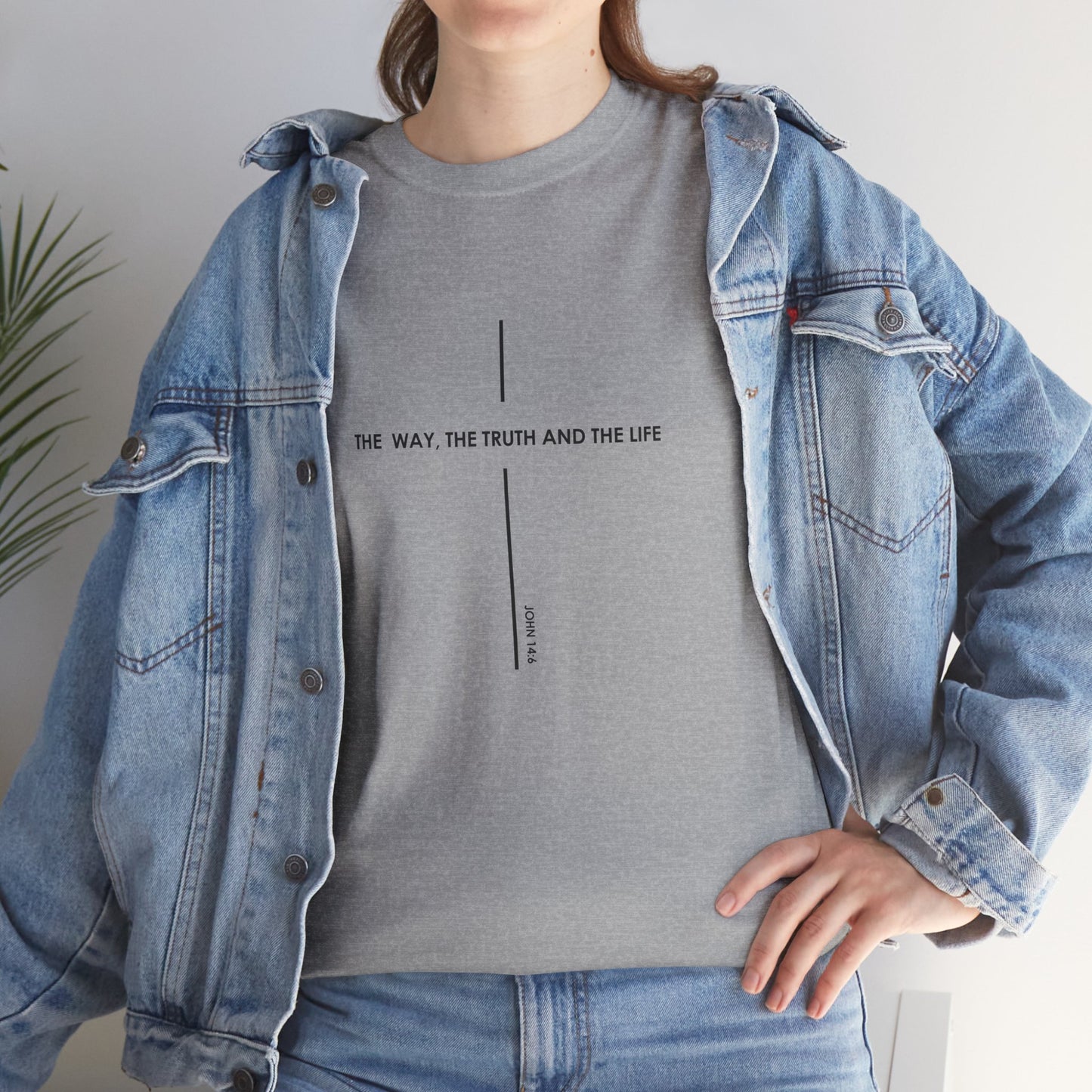 T‑Shirt — Minimal Cross Line Tee with 'The Way The Truth And The Life' Text
