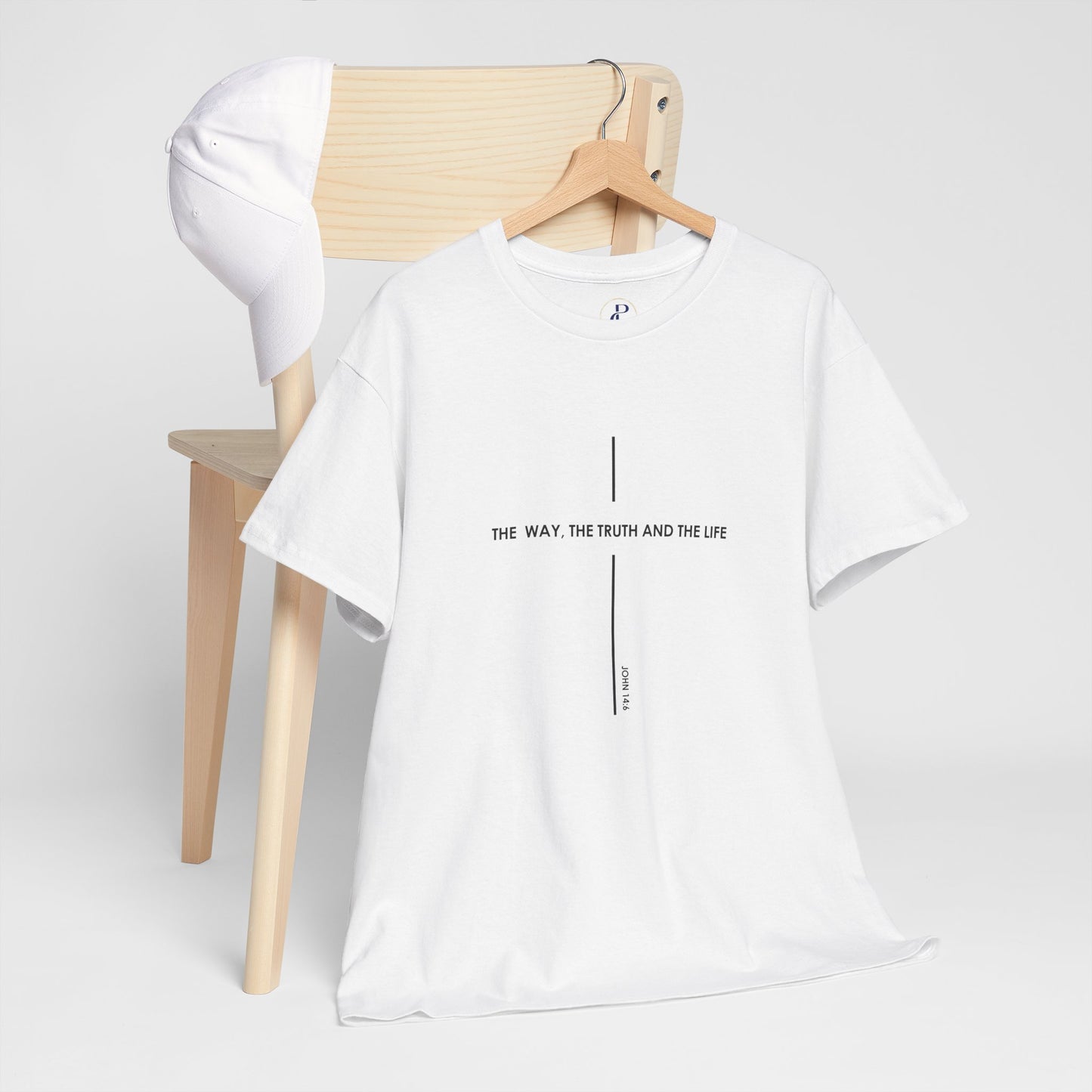 T‑Shirt — Minimal Cross Line Tee with 'The Way The Truth And The Life' Text