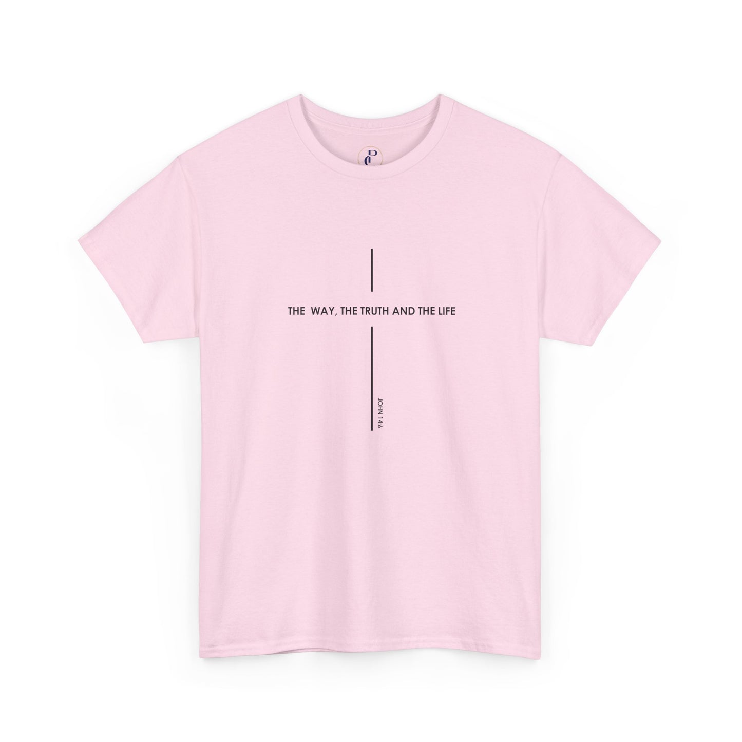 T‑Shirt — Minimal Cross Line Tee with 'The Way The Truth And The Life' Text