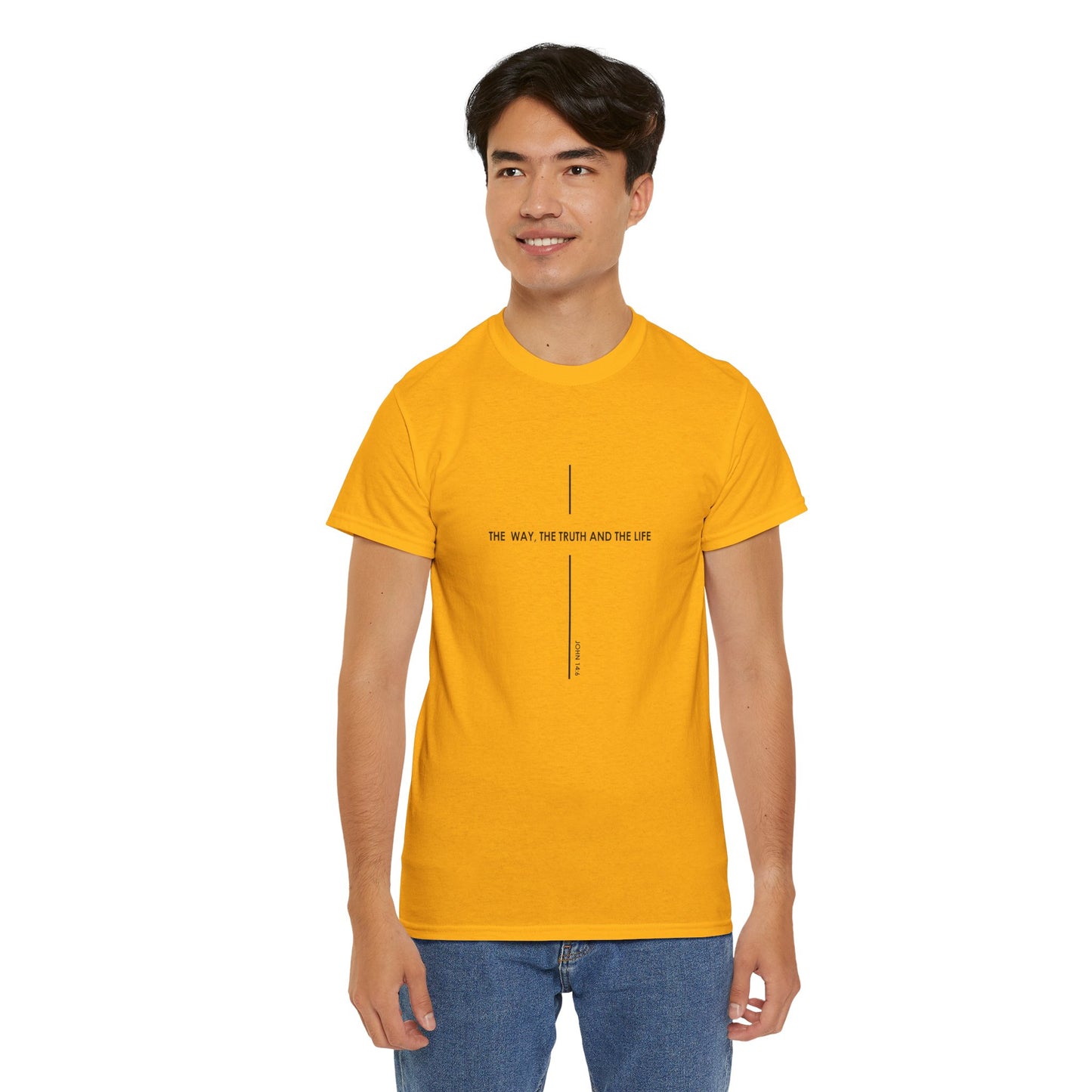 T‑Shirt — Minimal Cross Line Tee with 'The Way The Truth And The Life' Text