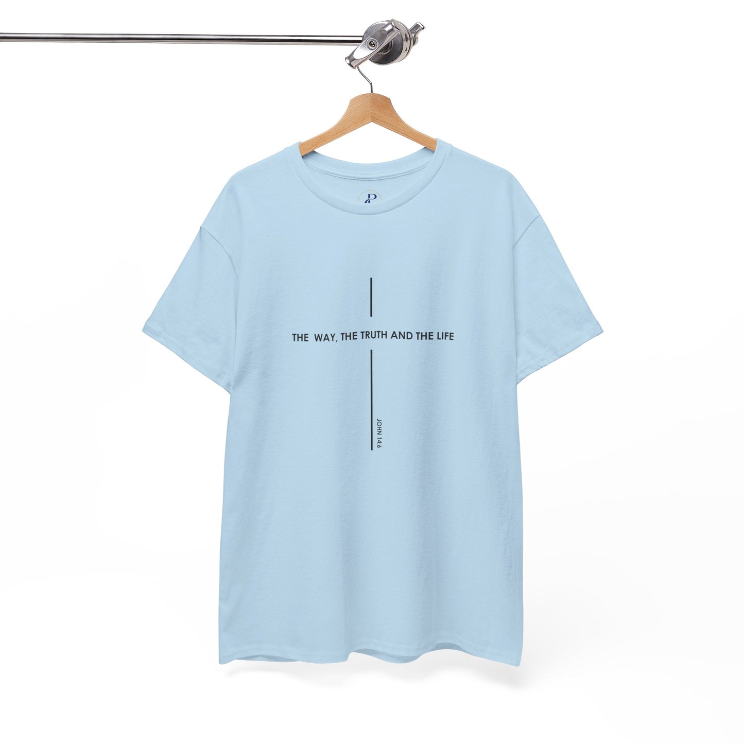 T‑Shirt — Minimal Cross Line Tee with 'The Way The Truth And The Life' Text