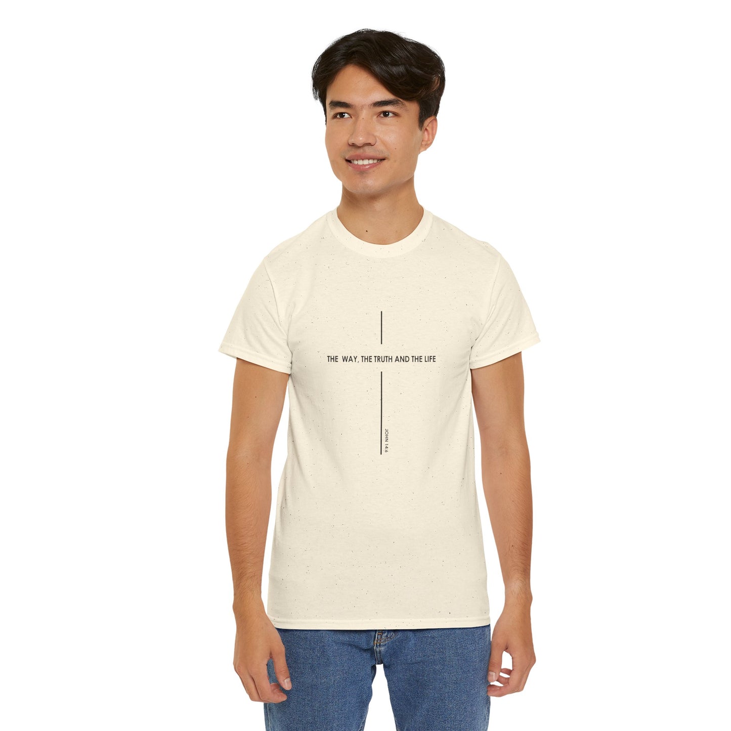 T‑Shirt — Minimal Cross Line Tee with 'The Way The Truth And The Life' Text