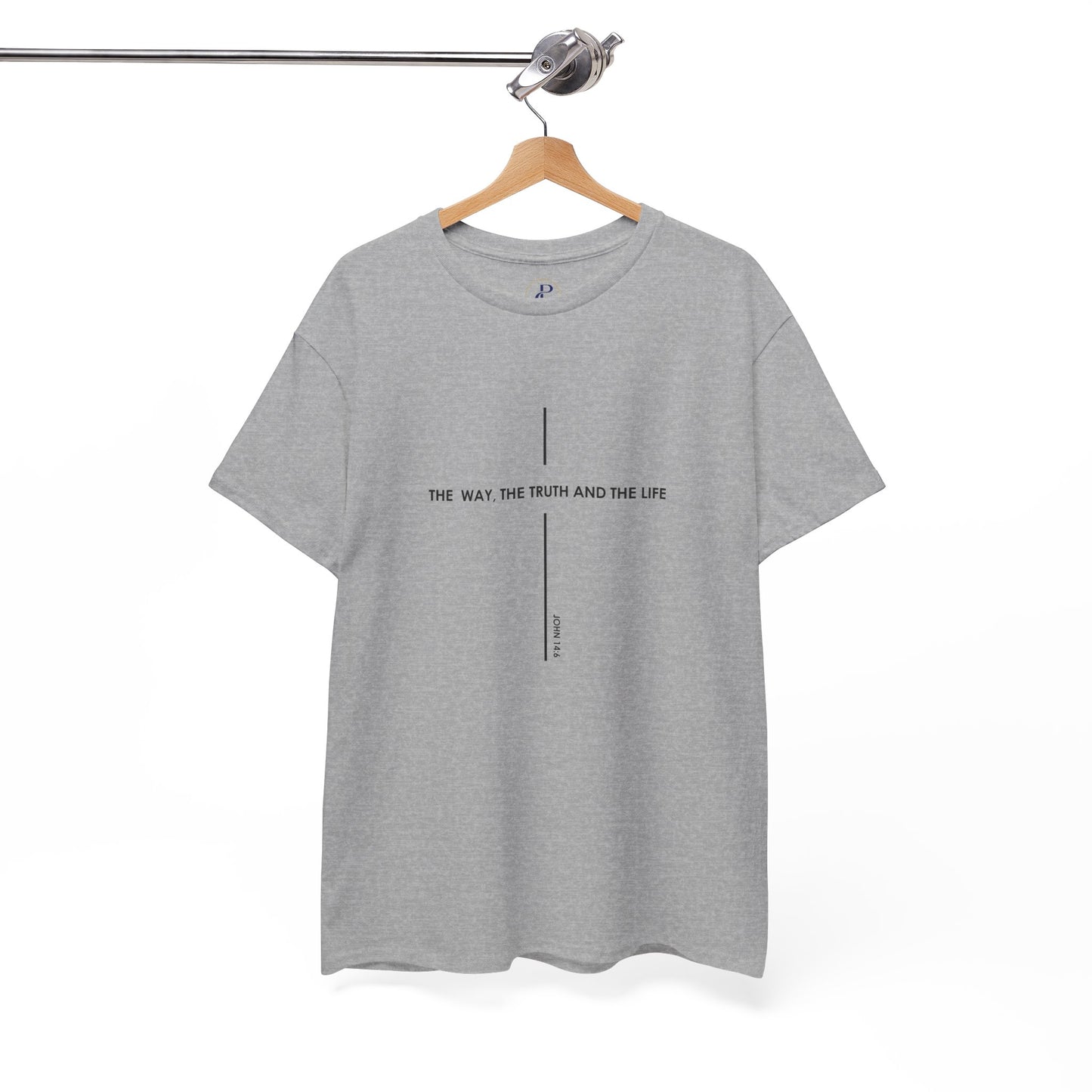 T‑Shirt — Minimal Cross Line Tee with 'The Way The Truth And The Life' Text