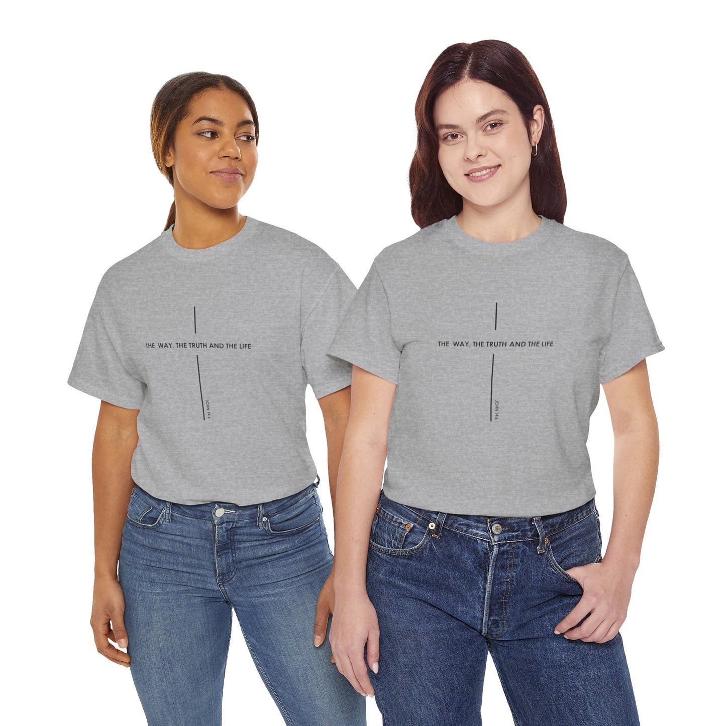 T‑Shirt — Minimal Cross Line Tee with 'The Way The Truth And The Life' Text