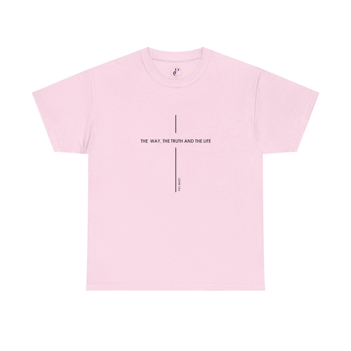 T‑Shirt — Minimal Cross Line Tee with 'The Way The Truth And The Life' Text