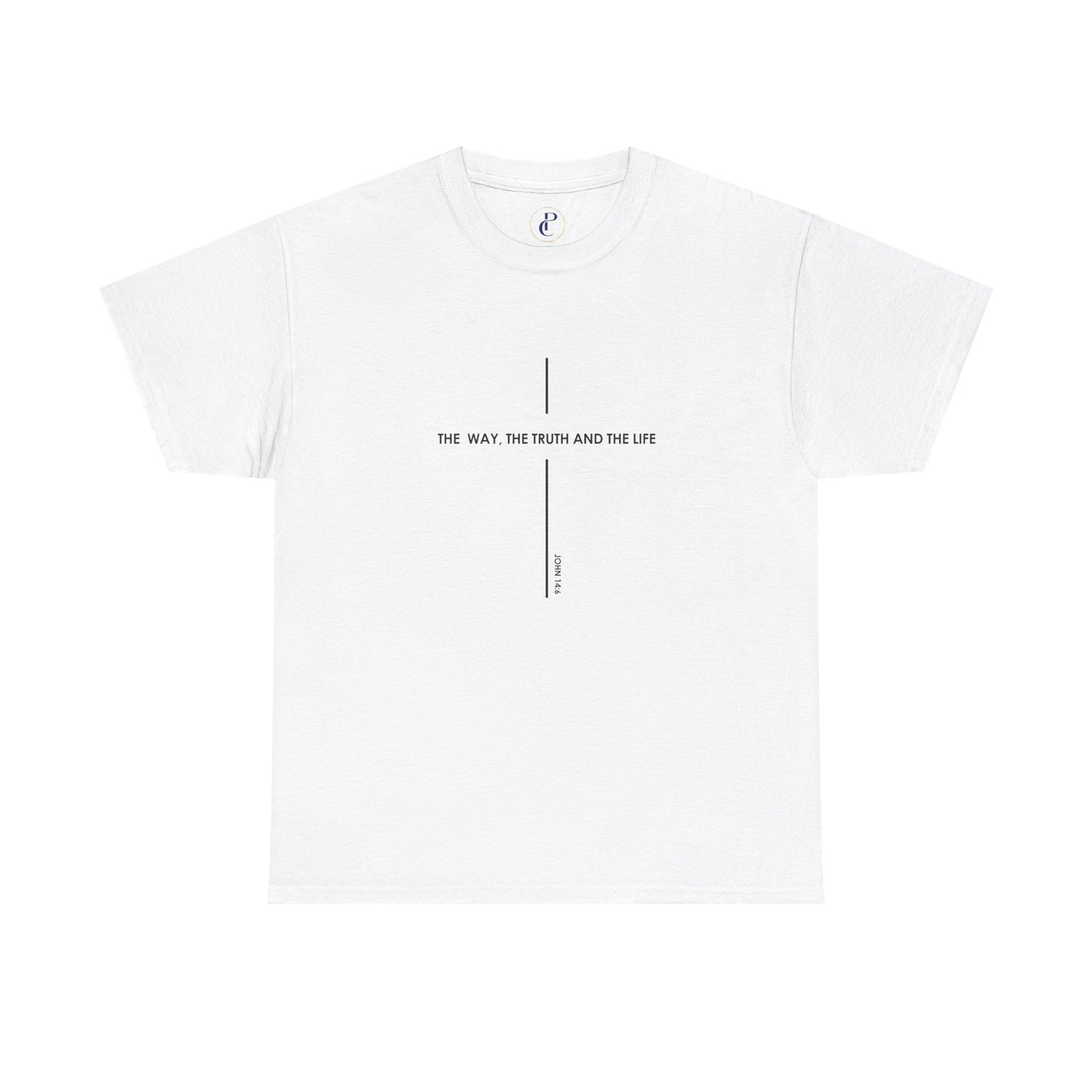 T‑Shirt — Minimal Cross Line Tee with 'The Way The Truth And The Life' Text