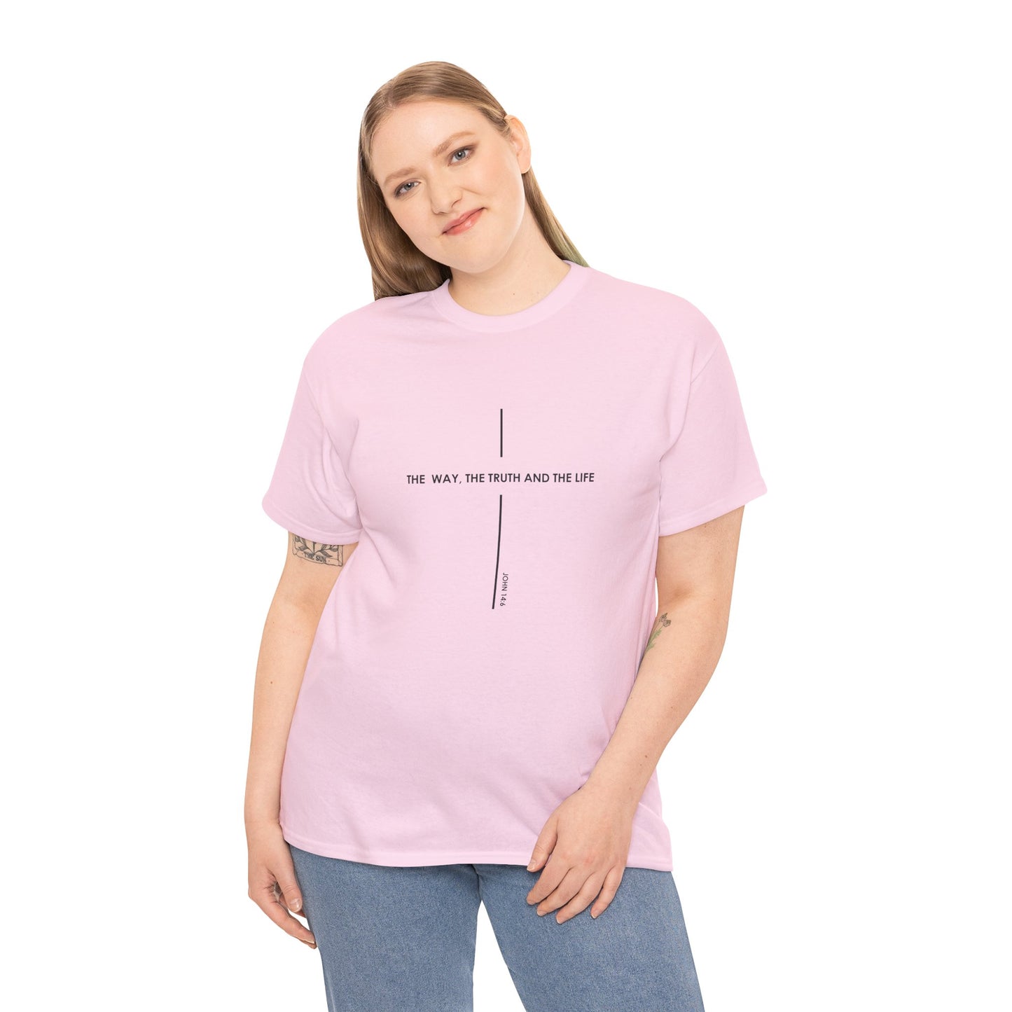 T‑Shirt — Minimal Cross Line Tee with 'The Way The Truth And The Life' Text