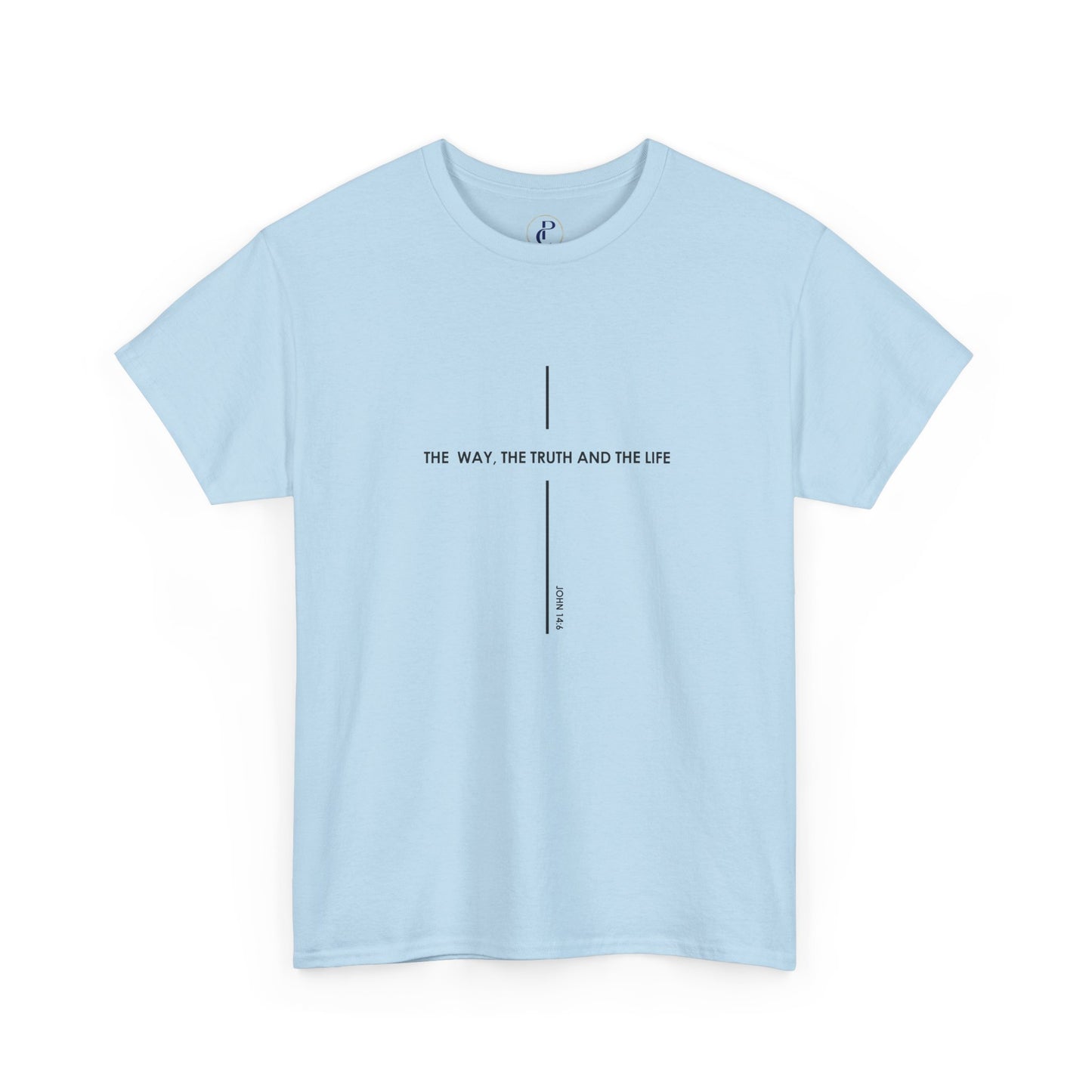 T‑Shirt — Minimal Cross Line Tee with 'The Way The Truth And The Life' Text