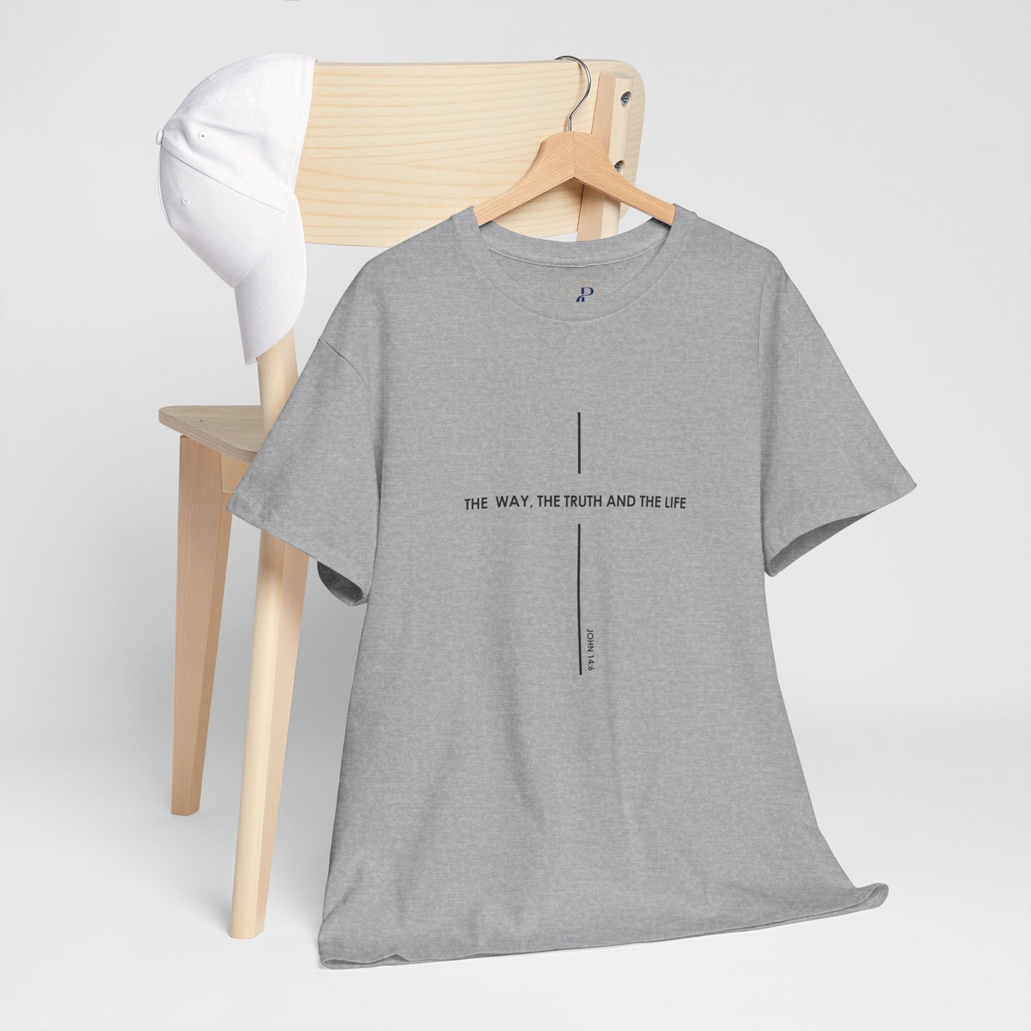 T‑Shirt — Minimal Cross Line Tee with 'The Way The Truth And The Life' Text