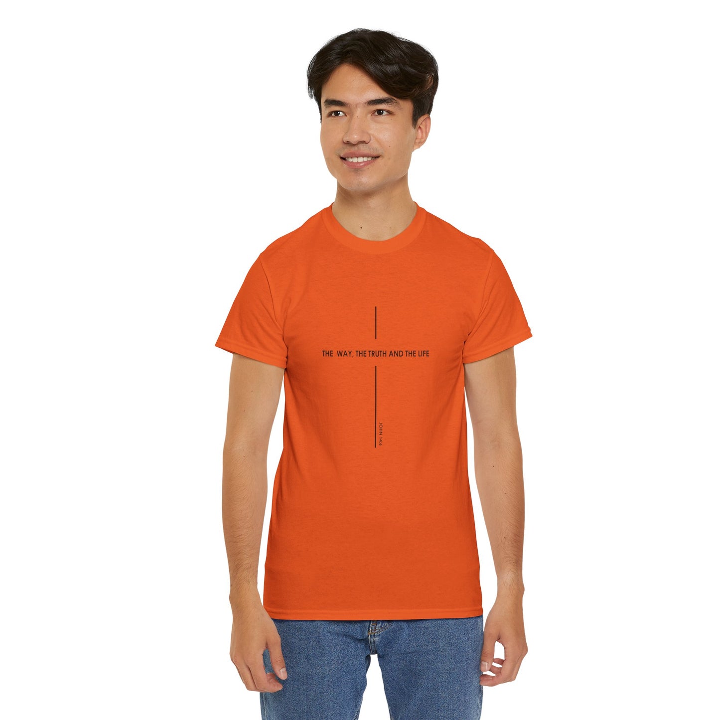 T‑Shirt — Minimal Cross Line Tee with 'The Way The Truth And The Life' Text