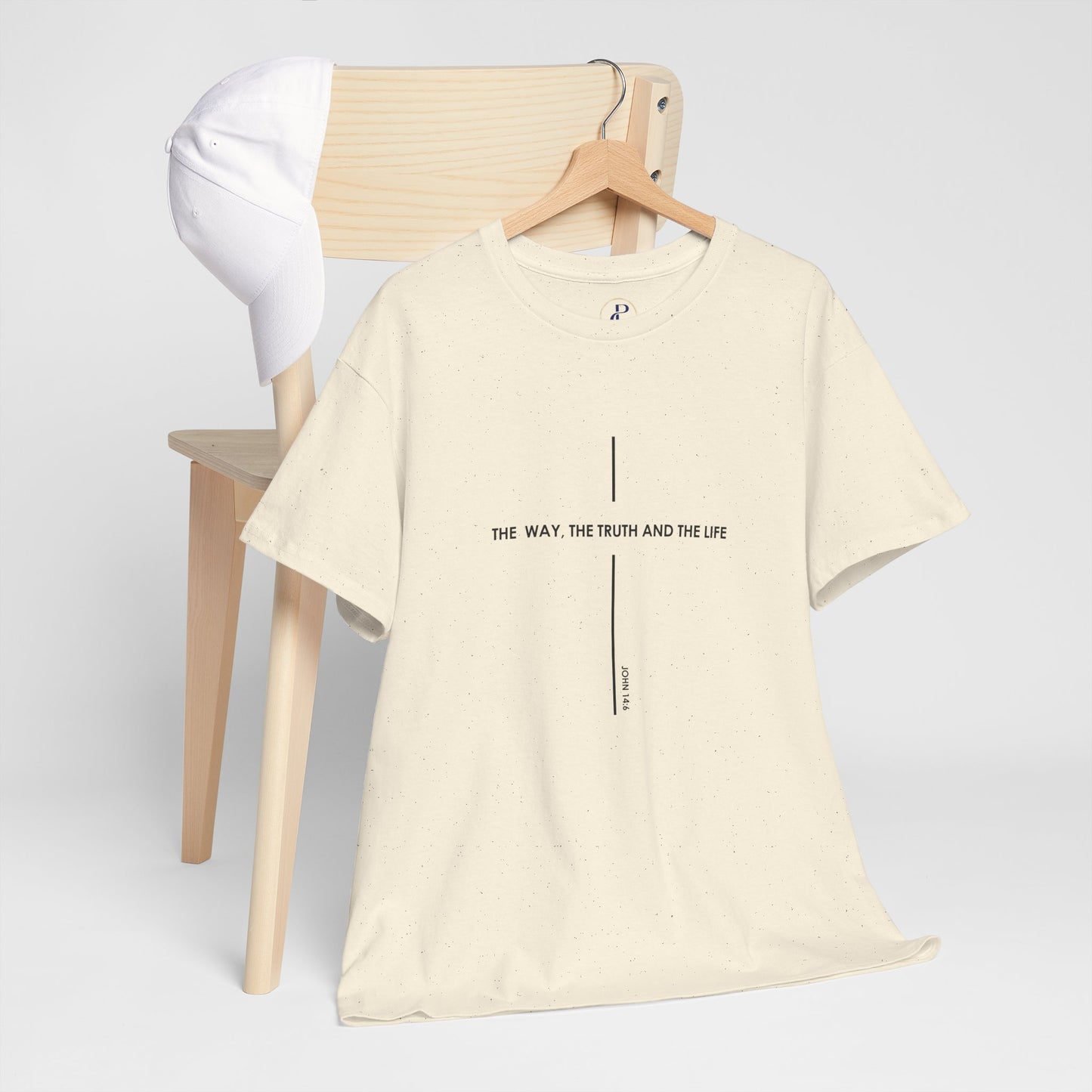 T‑Shirt — Minimal Cross Line Tee with 'The Way The Truth And The Life' Text