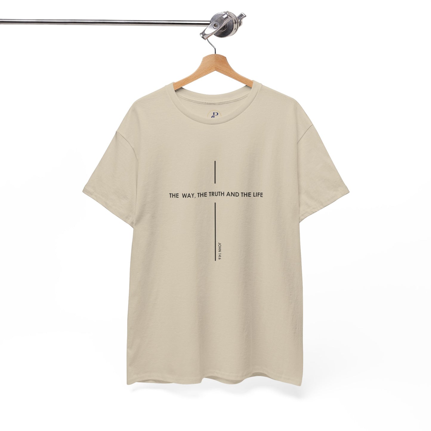 T‑Shirt — Minimal Cross Line Tee with 'The Way The Truth And The Life' Text