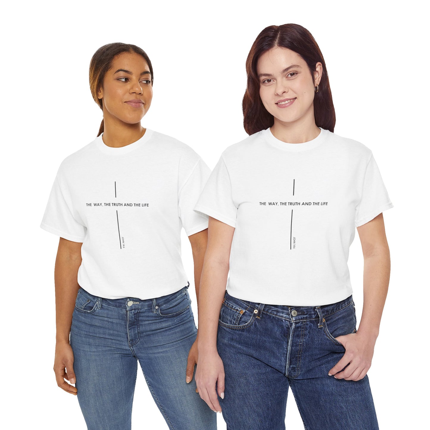 T‑Shirt — Minimal Cross Line Tee with 'The Way The Truth And The Life' Text